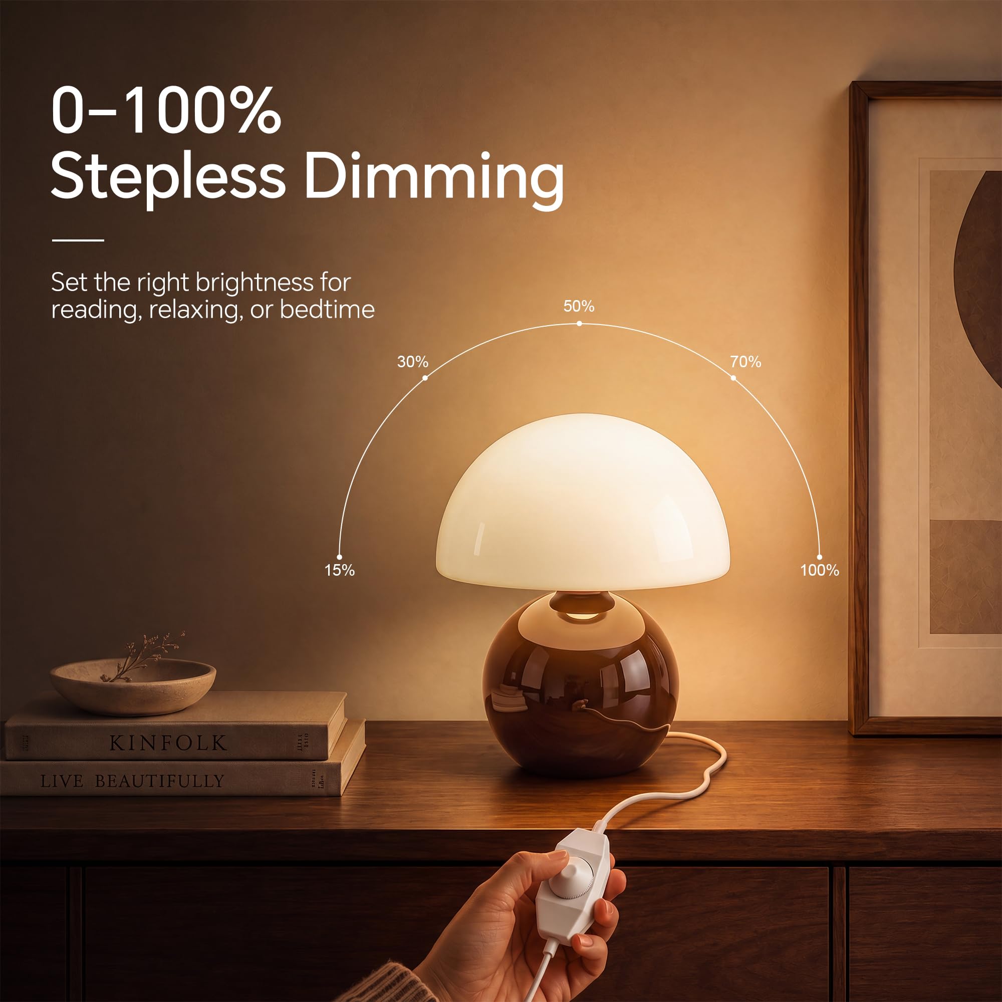 Dawnwake Lampada da comodino a forma di fungo, lampada da tavolo a LED, dimmerabile, decorazione per soggiorno, camera da letto, lampada da tavolo, lampada da tavolo in ceramica, in vetro, piccola