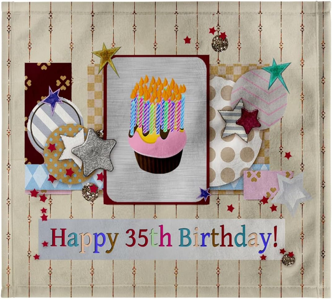 3dRose Collage of Stars, Cupcake, and Candle, Happy 35th Birthday 22x30 Bath Hand Pool Towel