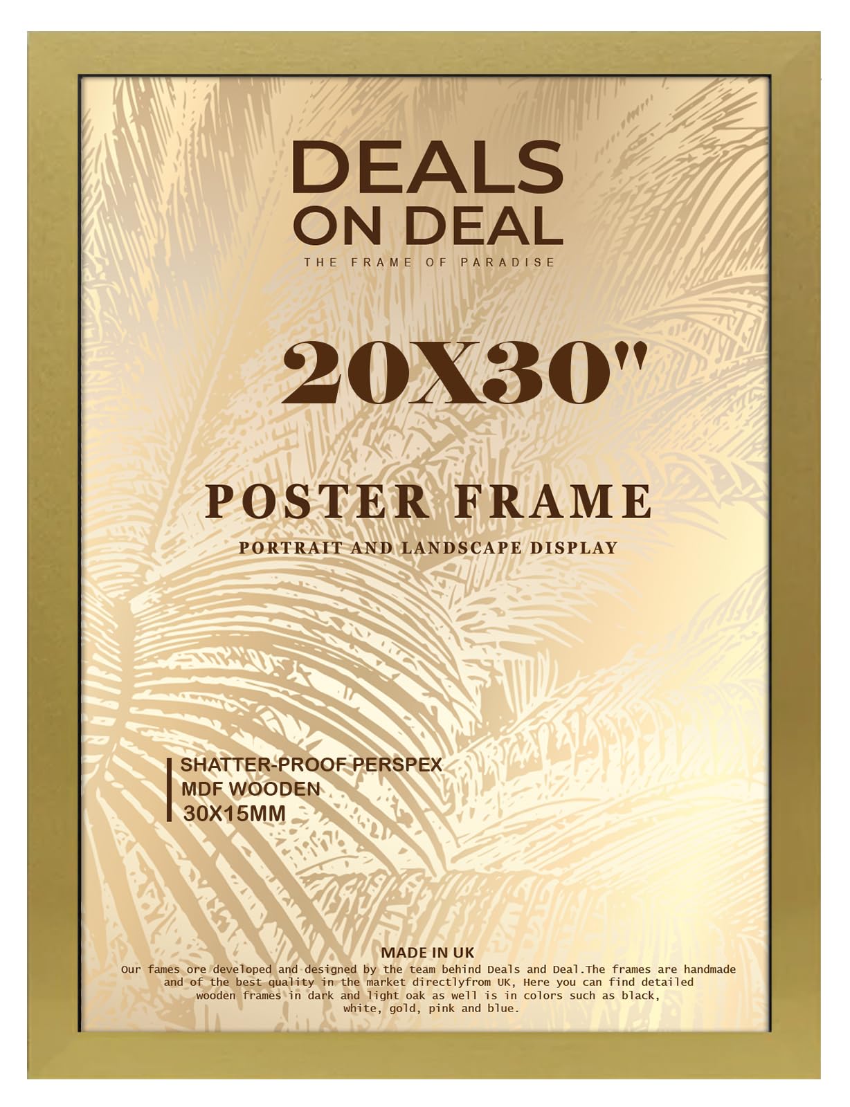 DEALS ON DEAL Flat Modern Gold Hand Crafted Large 20x30 cm Poster Picture Frame Solid Wood Jigsaw Puzzle Artwork Frame for Home and Office