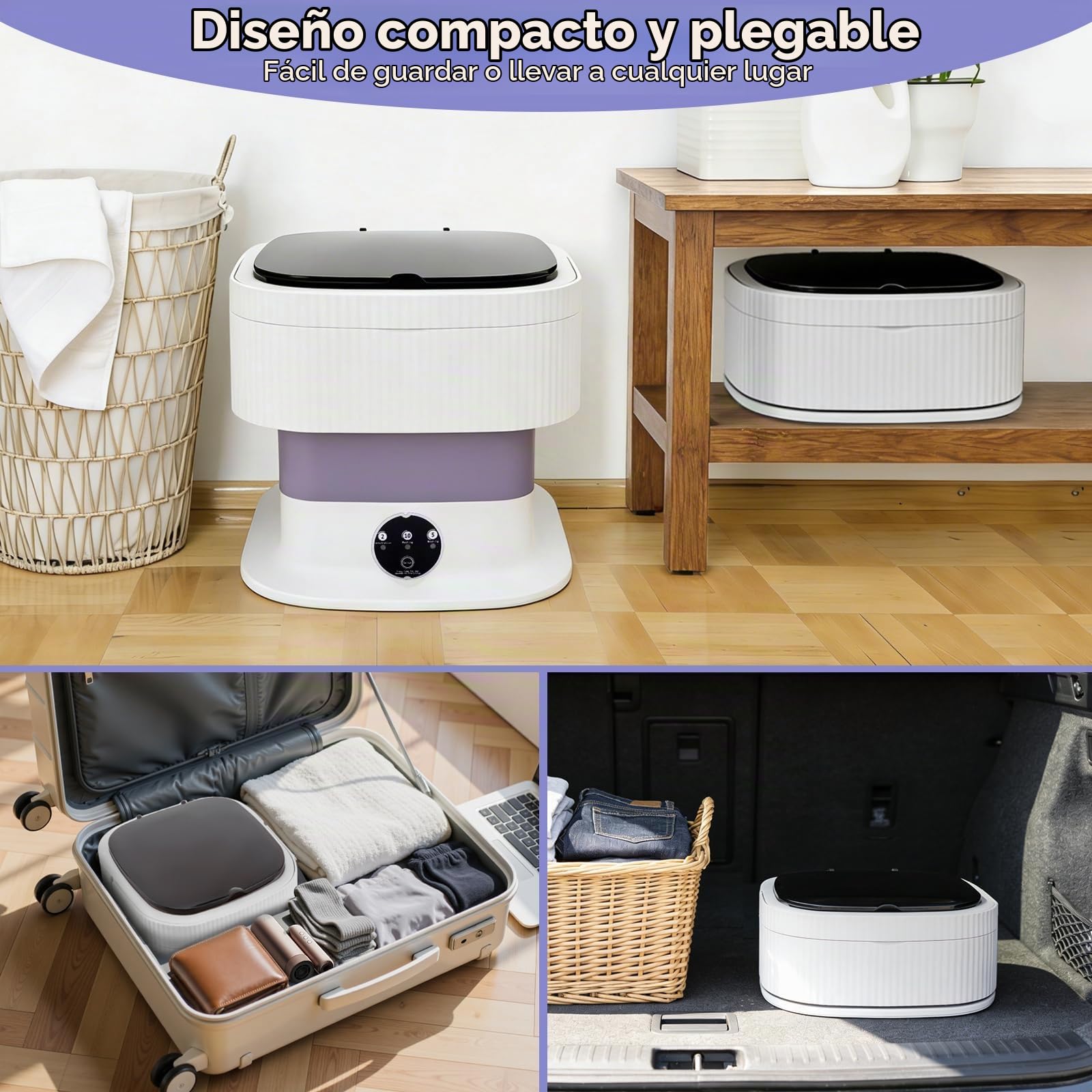 Mini Lavadora Portátil Plegable de 10L Lavadora Compacta, 3 Modos de Lavado | Cesta de Centrifugado Extraíble, Residencias de Estudiantes, Acampadas y Viajes
