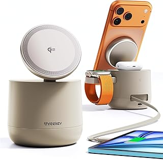 THREEKEY 4-in-1 Magnetic Wireless Ladestation Qi2 15W Magnet Ladegerät für iPhone 18/17/16/15/14/13/12, Apple Watch, AirPods, iPad, Magnetic Ladestation mit 65W Ladegerät im Lieferumfang enthalten