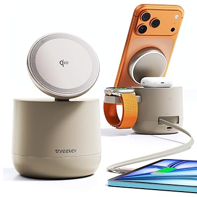 MFI Certified by Apple, 4 in 1 Magsafe Wireless Charging Station, Qi2 15W Magsafe Charger for iPhone 17/16/15/14/13/12 Series, iWatch, Airpods, iPad, 65W Charger Included (Sand, 4 in 1)