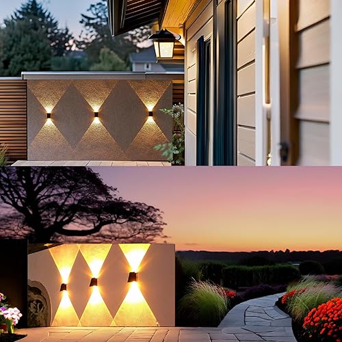 Miniatura 10 de ASLIDECOR Luces solares de pared arriba y abajo, iluminación blanca cálida para valla, luz impermeable para escalón de terraza, patio