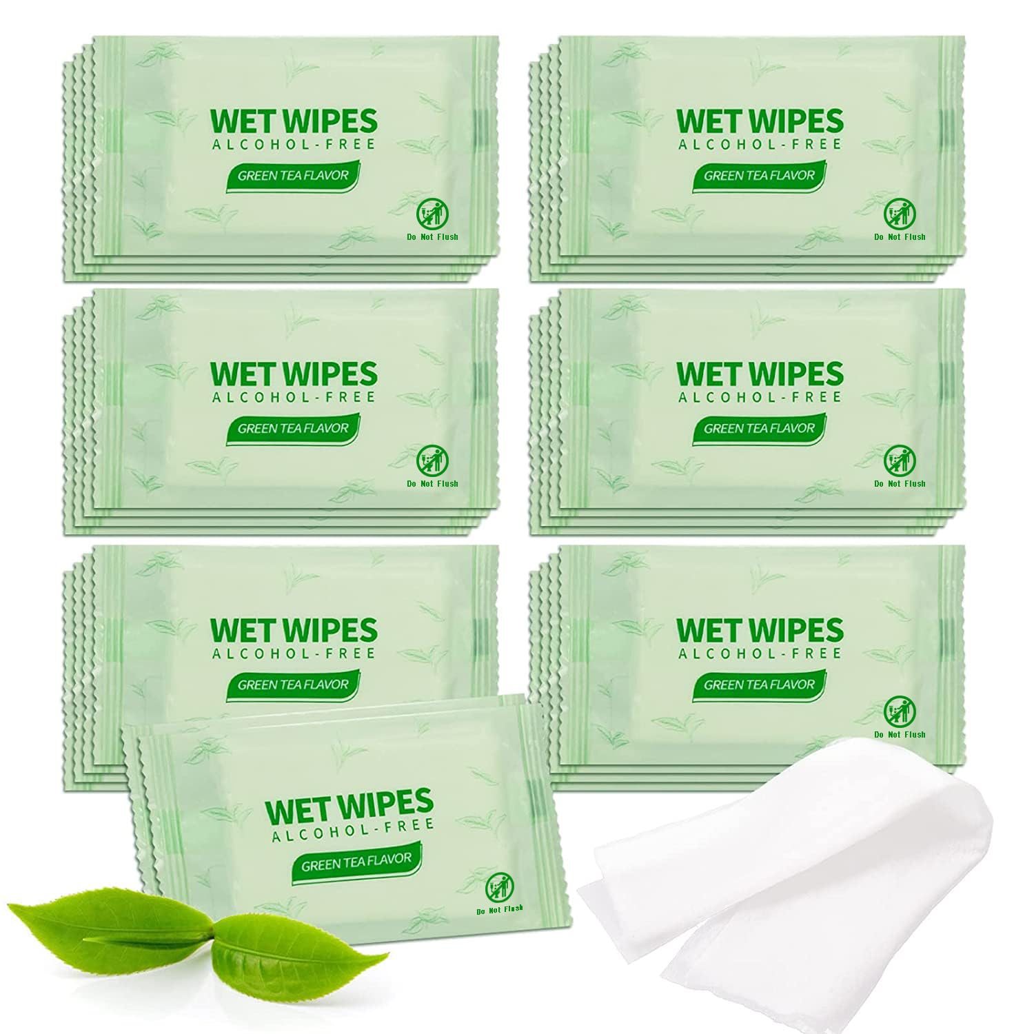 500 pcs Tea Wet Wipes Individually Wrapped, Disposable Skin Cleansing Wipes, Individual Wrapped, Safe, Convenient, Lightweight, Aloe Vera for Butt, Hands, Face Cleaning, Daily Use, Green Tea.