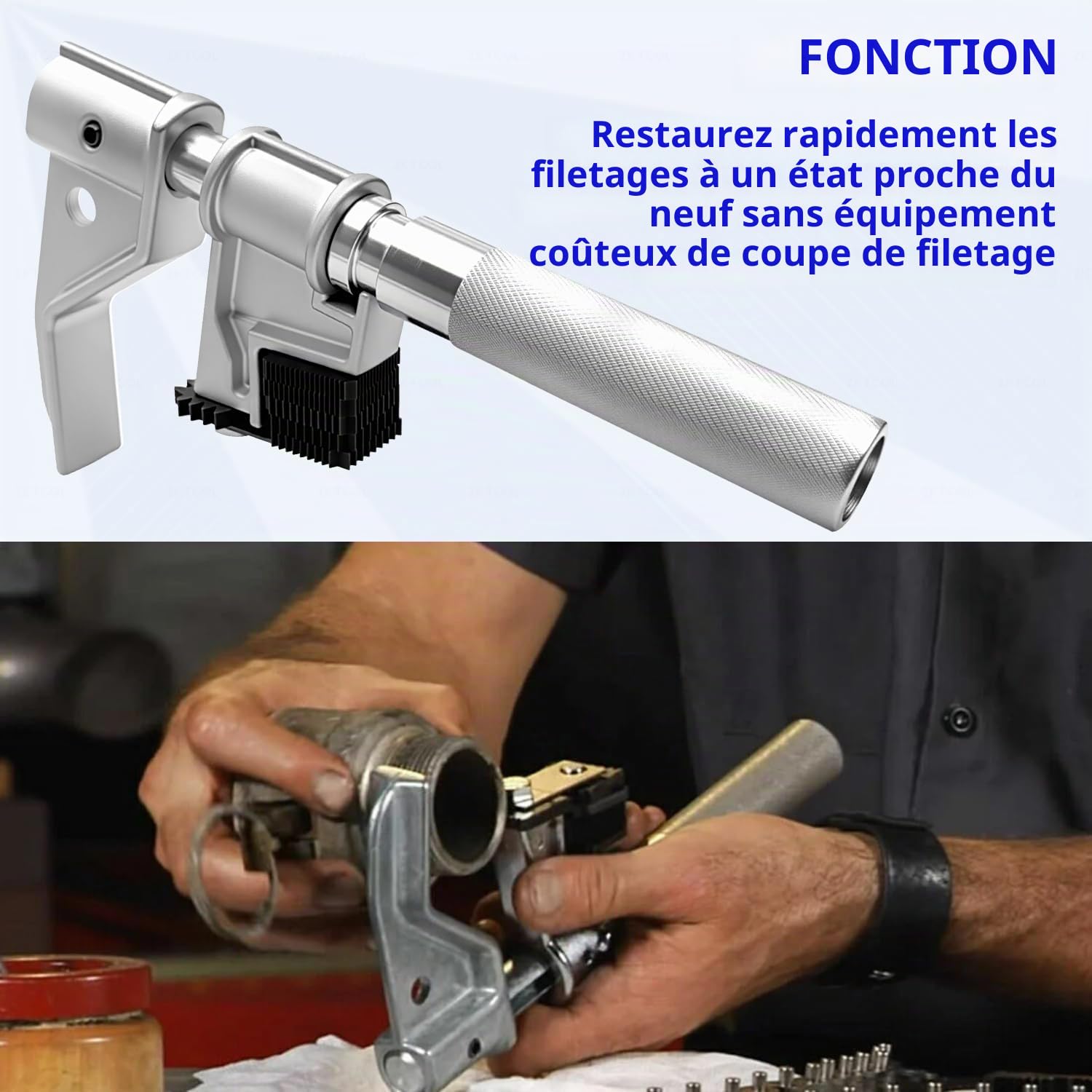 ZKTOOL Outil Universel de Réparation de Filetage Externe, Chasse-Filet Extérieur, Encocheuse de Filetage Externe, Outils de Réparation de Filetage Robustes, pour Diamètre Extérieur de 1-1/4" à 5"