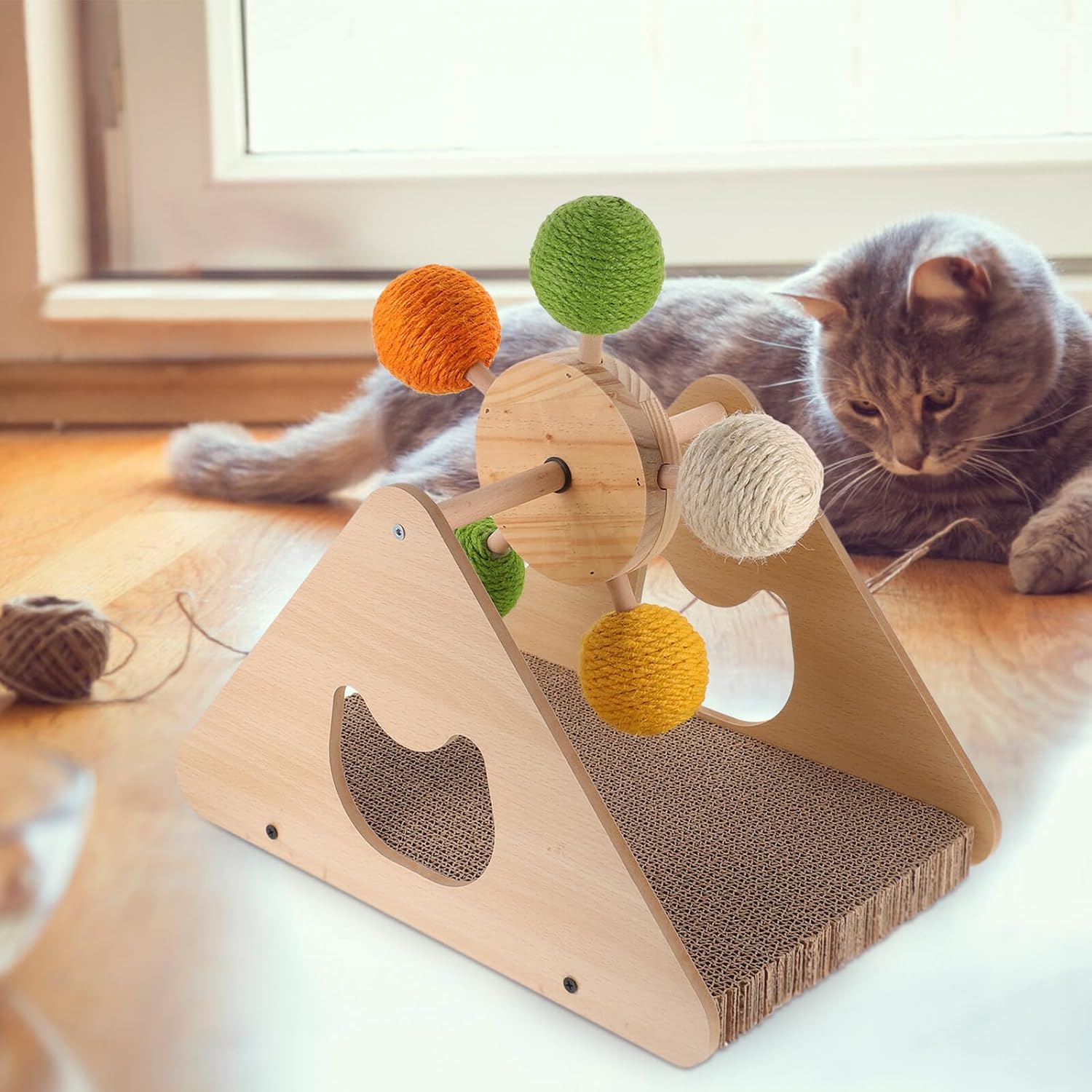 Alipis Cat Scratching Ball on Stand with Corrugated Cardboard Scratcher Wheel Interactive Cat Exercise for Kittens Small Home Scratching Post for Claw Grinding and Play Random Color
