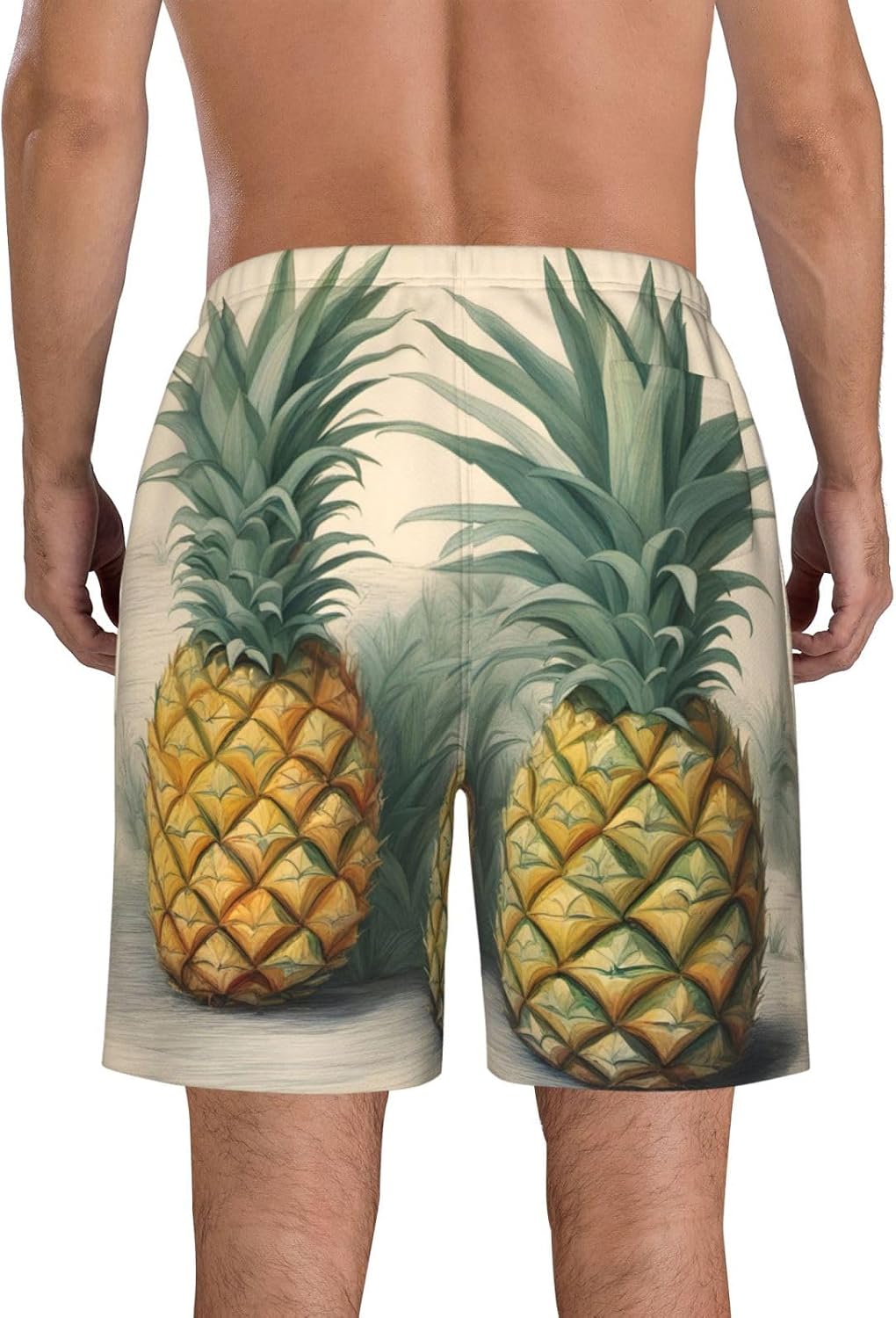 Mens Pineapple Print Beach Shorts,Casual Summer Shorts for Men,Quick Dry Polyester