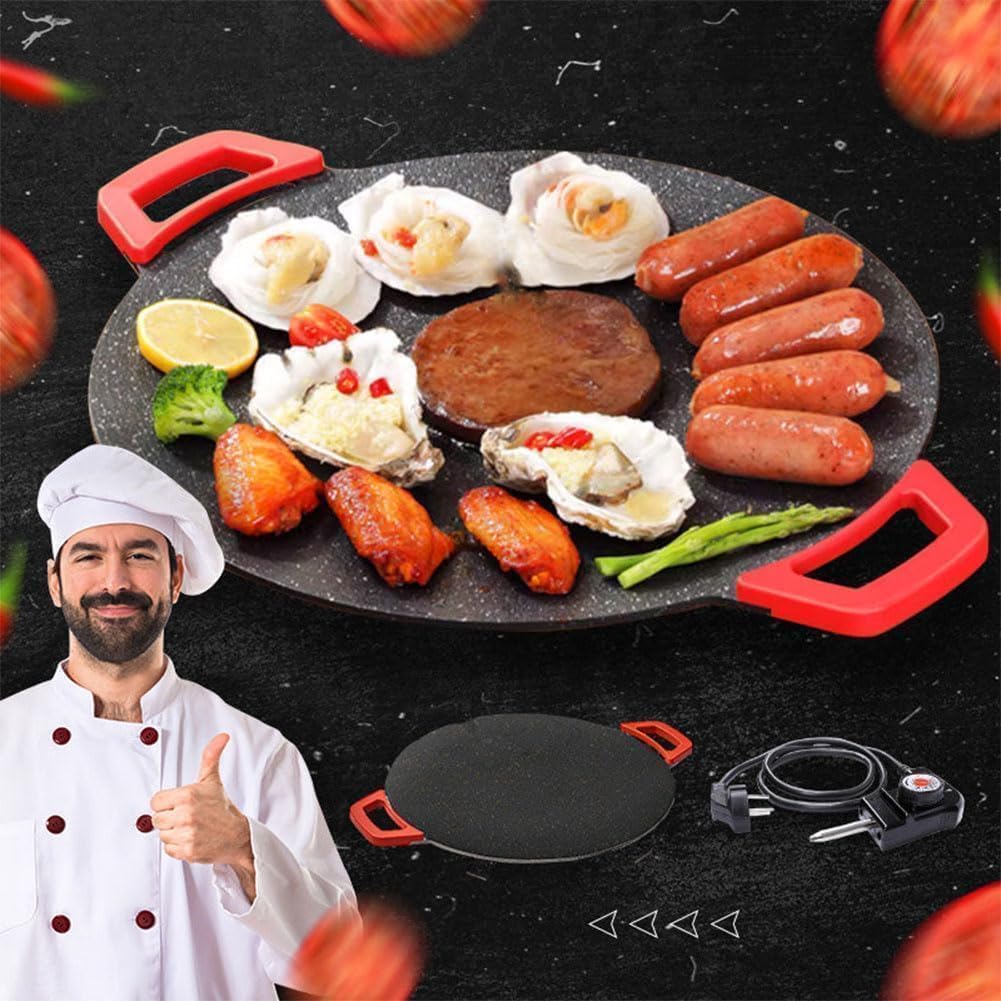 Non-Stick Electric Indoor Grill Pan, Multi-functional Korean Electric Indoor Grill, Electric Griddle Extra Large Anti-Scalding Design, Smokeless Portable Grill (40 Cm)