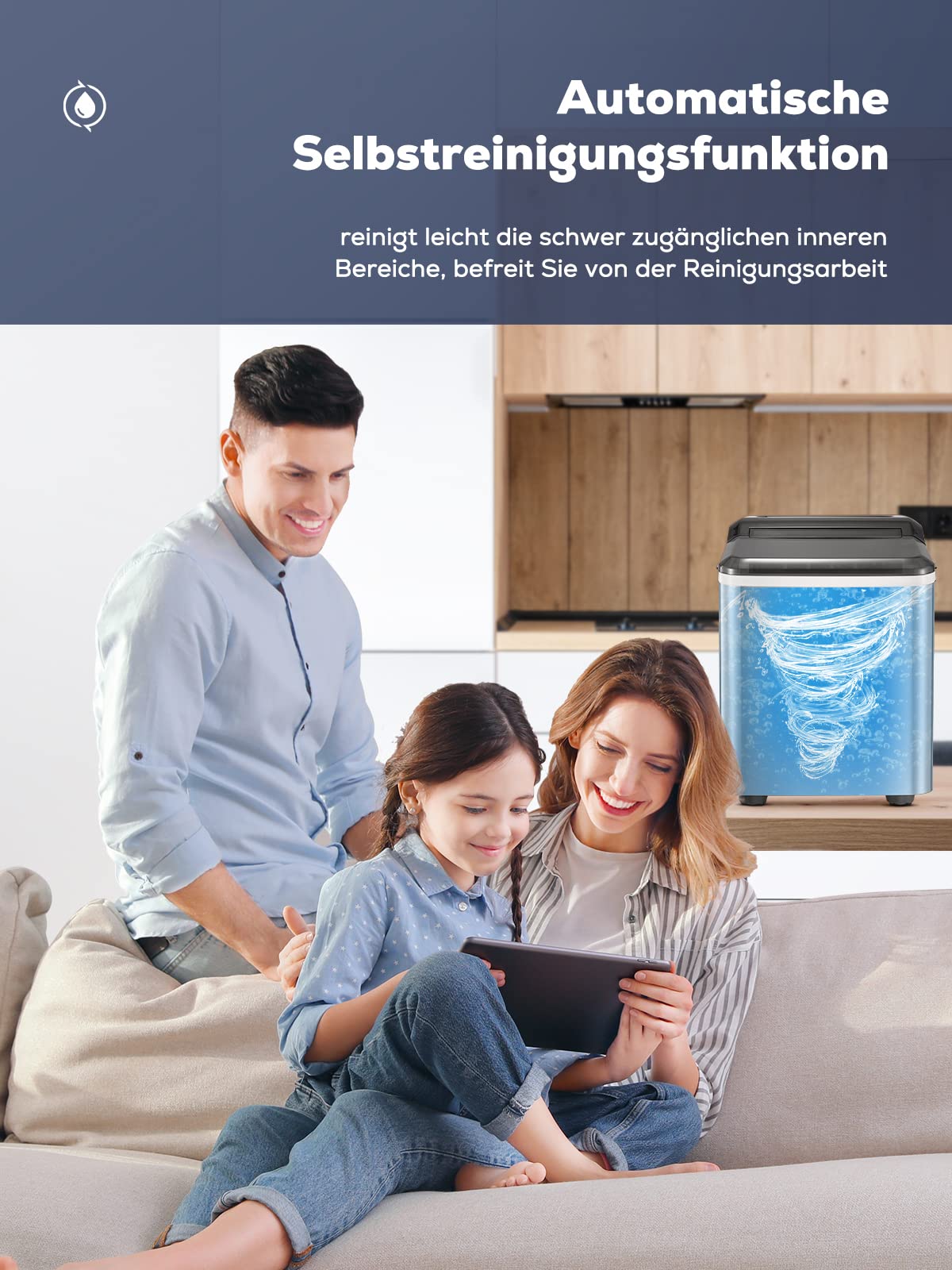 Edelstahl Eiswürfelmaschine mit 2 Eiswürfelgrößen, 14 kg 24 St, Selbstreinigung, 9 Eiswürfel in 6 Minuten, LED-Anzeige, 2L Wassertank, Ice Maker mit Eisschaufel u. Korb, NORTHCLAN Eiswürfelbereiter