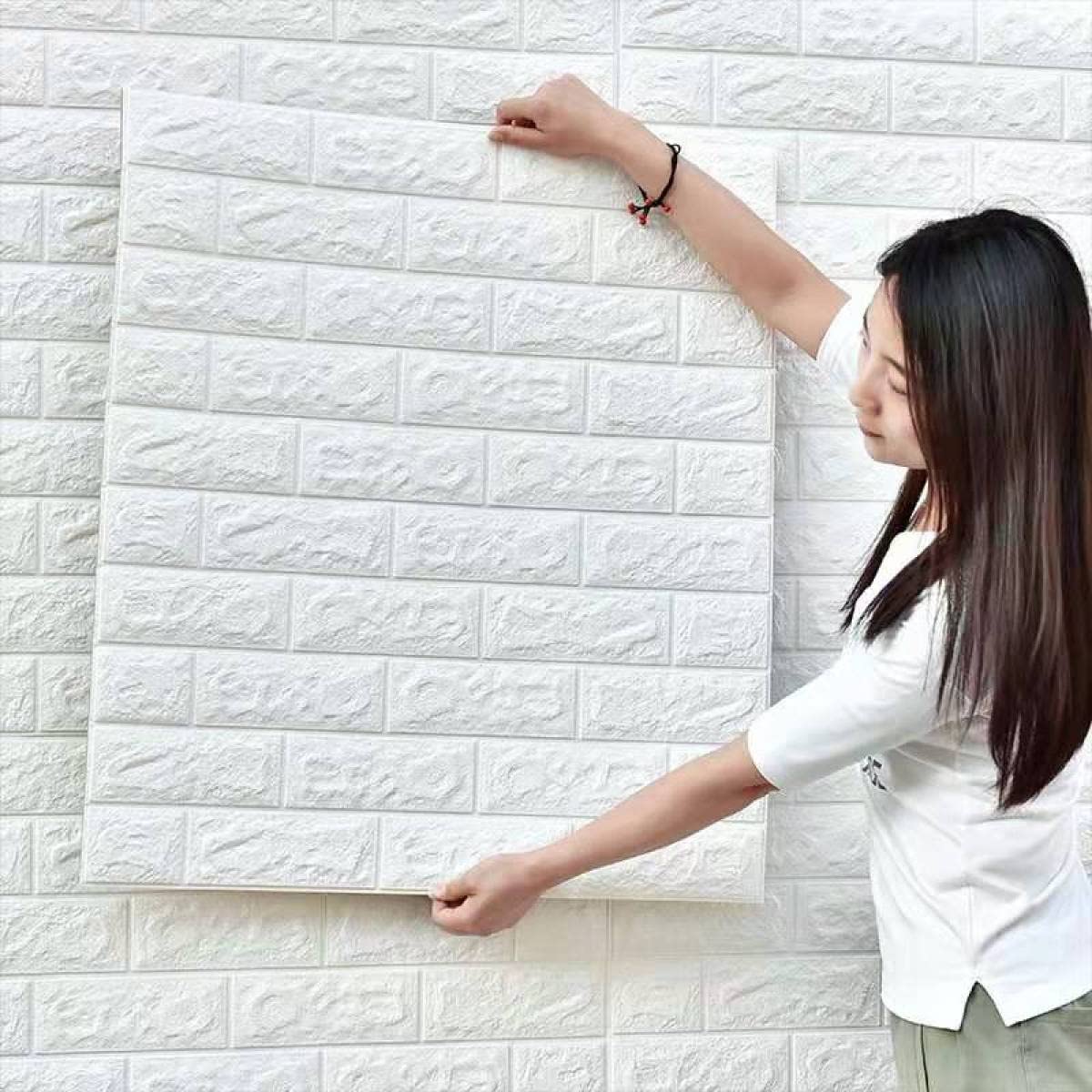 STL Brick Wallpaper - Self Adhesive PE Foam Brick Design 3D Wall Stickers/DIY Wallpaper for Home Hotel Living Room Bedroom & Café (70 x 77cm, Appx. 5.8Sq Feet) White - Pack of 15 4