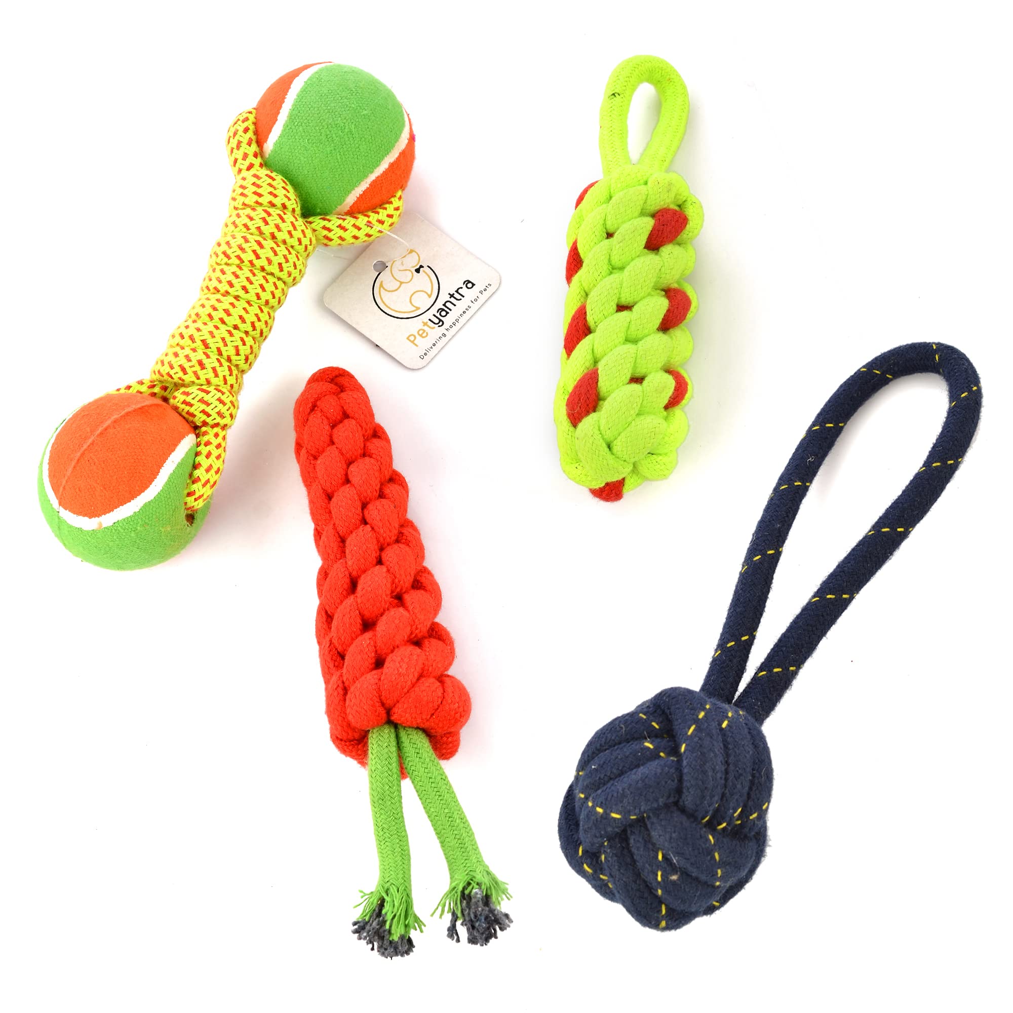petyantra Combo of 4 Durable Pet Teeth Cleaning Chewing Biting Knotted Small Puppy Toys (Carrot, Dumbbell, Dummy and Large Ball with Handle) - Natural & Safe Cotton (B0B397V2YC) Amazon Price History, Amazon Price Tracker