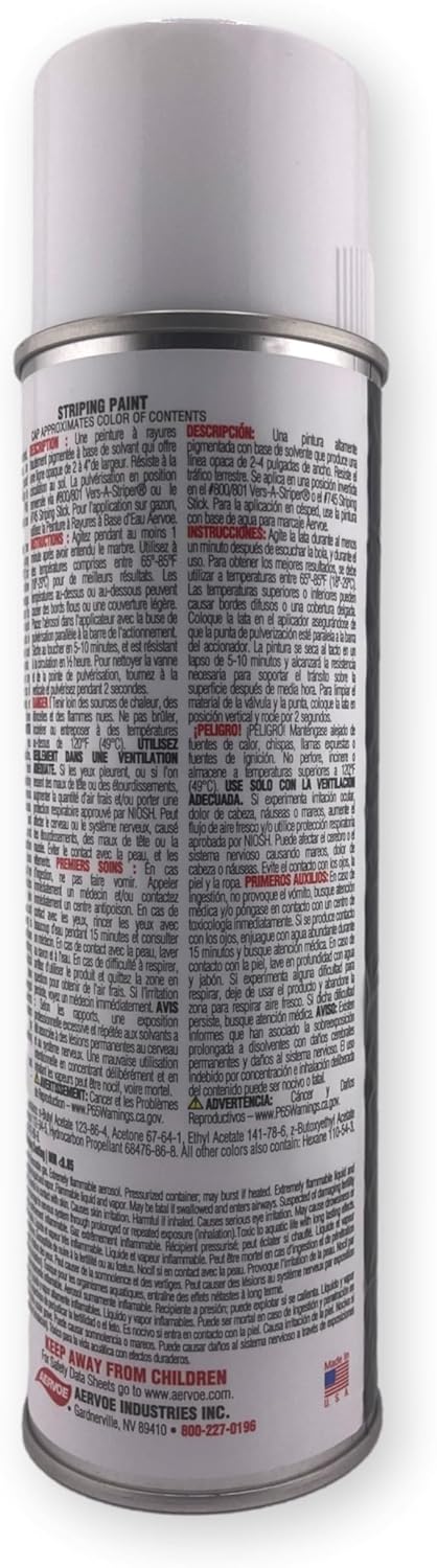 Aervoe 710 Striping Paint, White, Solvent-Based, 4" Wide Stripe, Fast Drying, Case of 12 Cans