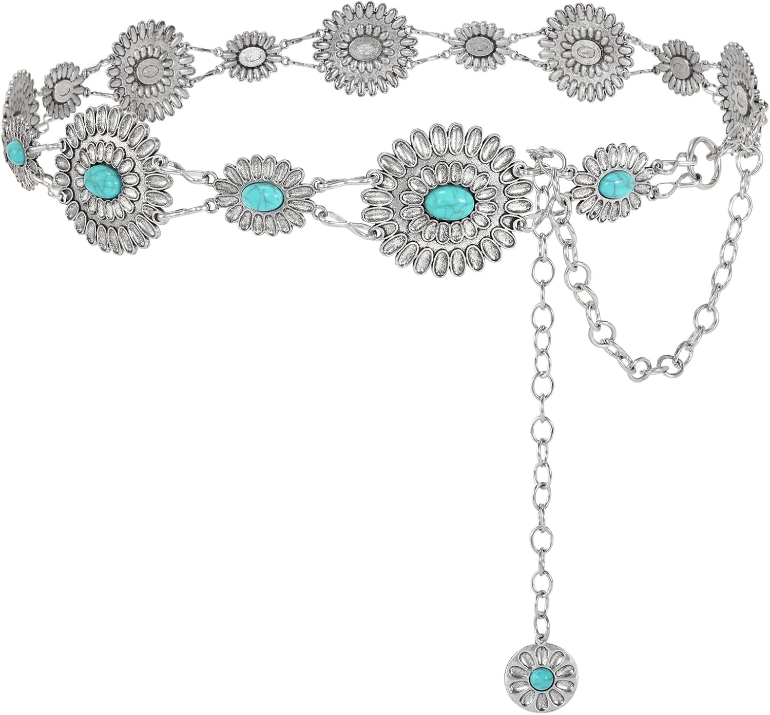 SANSTHS Women Western Concho Belt Cowgirl Boho Chain Belt Country Concert Metal Belt for Dresses