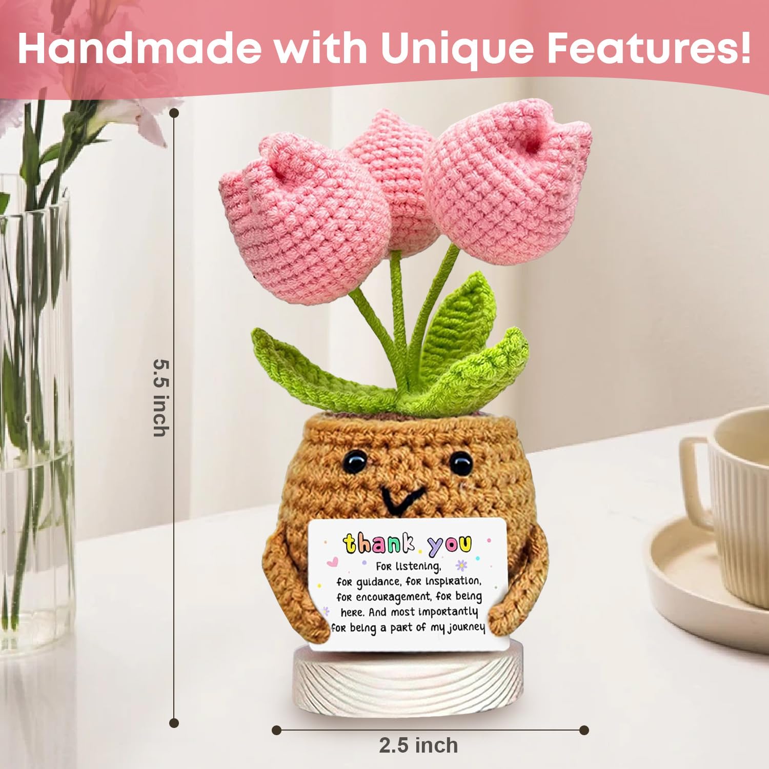 Thank You Gifts, Positive Crochet Flowers, Teacher Appreciation Gifts, Emotional Support Crochet, Cute Stuff Knitted Doll - Image 2