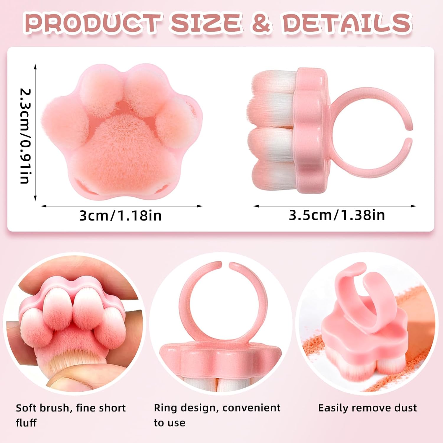 4Packs Nail Dust Cleaning Brush Ring,Soft Brushes for Clean Up Fingernails and Toenails Small Portable Scrubber Brush Nail Duster Tools for Manicure and Pedicure (pink and purple paw)