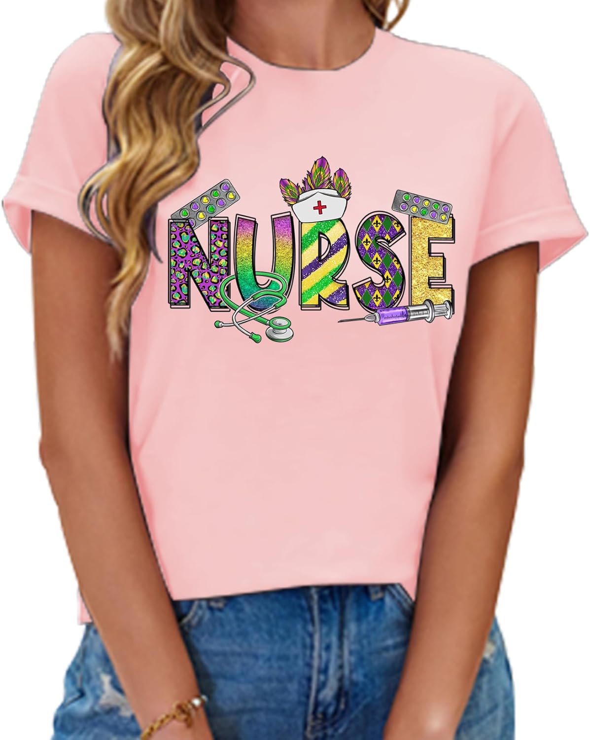 Womens Valentines Shirt -Pink Love Heart Graphic Tshirts Funny Teen Girl's Holi Vacation Casual Outfit Pink - Image 2