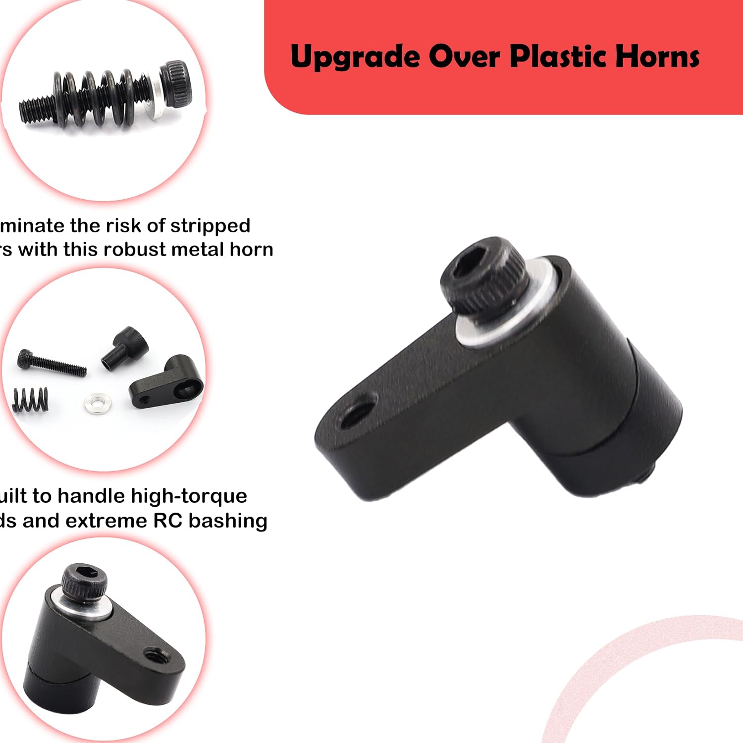 Aluminum 20T Servo Horn Heavy-Duty RC Servo Arm for ARRMA 1/18 Granite GROM/Typhon GROM/1/14 Mini Mojave GROM (Black)