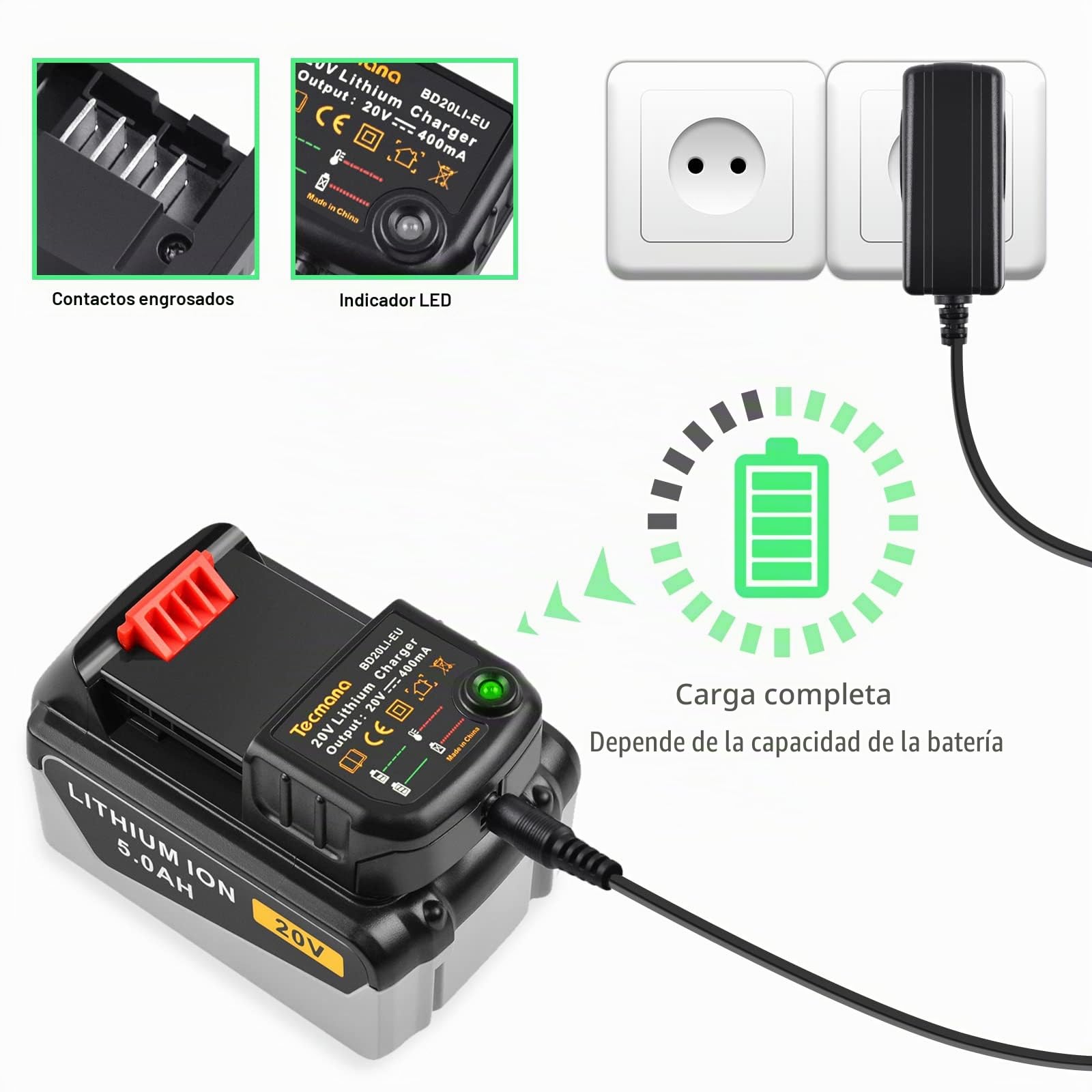 Cargador 18V para Black+Decker Lithium Batería 18V BL2018 BL2018-XJ BL1518 LBXR20-OPE LBXR20 LB20 LBX20 LBX4020 LB2X4020 LBXR2020-OPE