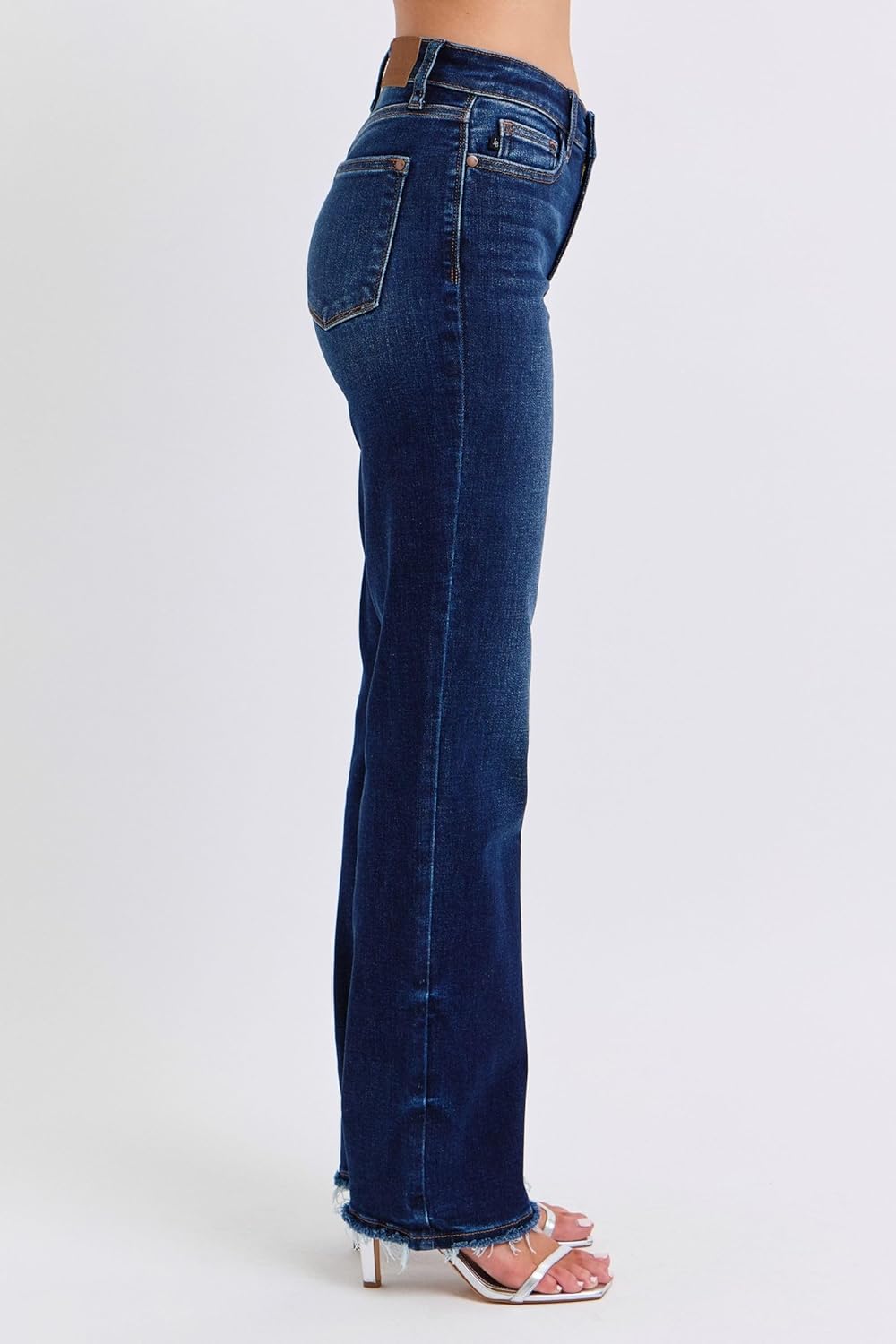 Judy Blue Mid-Rise Straight Leg Jeans w/Frayed Hem - Trendy Everyday Denim with Modern Fit & Stylish Details - 82622 - Image 4