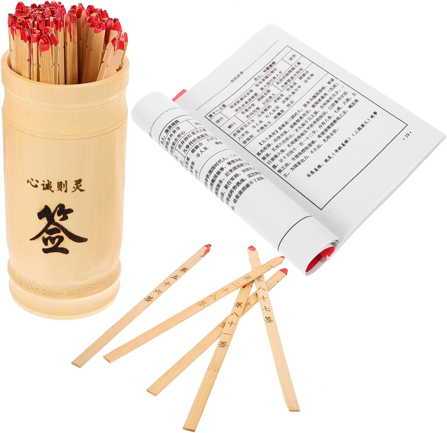 1Set Chinese Fortune Telling Sticks with Bucket Divination Book Traditional Buddhist Props for Family Gatherings Temples and Home Use