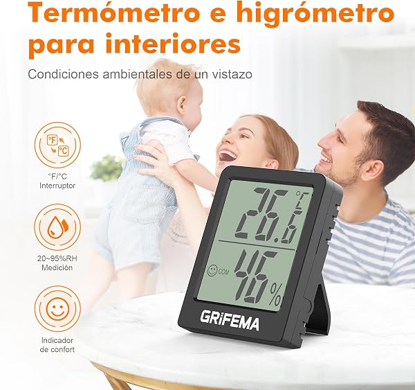 GRIFEMA GA2902B Small Digital Hygrometer Indoor, Room Thermometer, Temperature Monitor and Humidity Meter for Home, Office, Black - 2