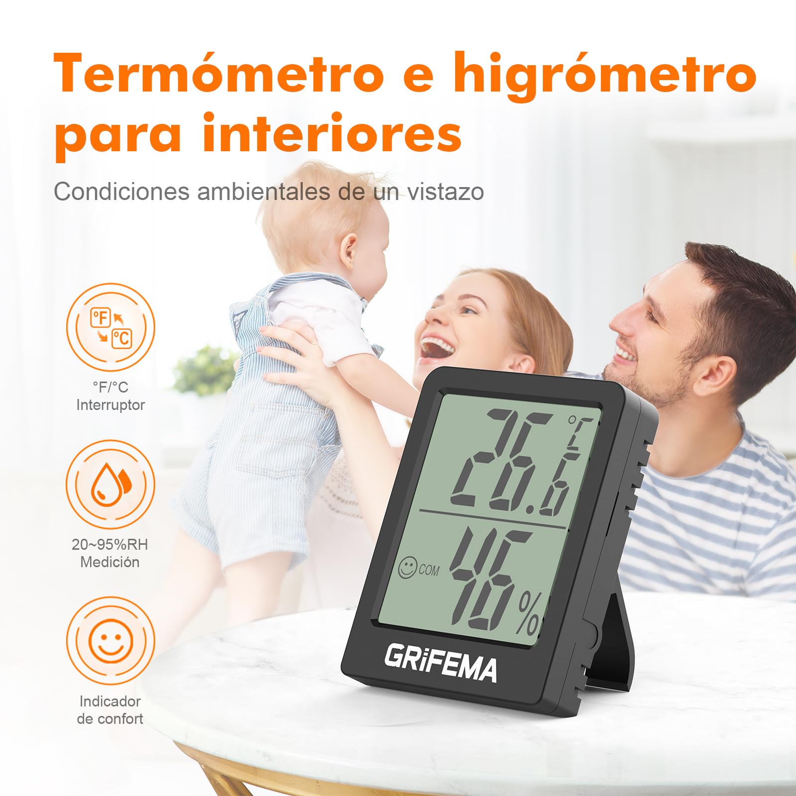 GRIFEMA GA2902B, MINI Termómetro Digital Interior del Higrómetro, Pequeño Digital Medidor de Humedad, Adecuado para invernaderos, viveros, bodegas, termómetro para reptil, Negro — view 2