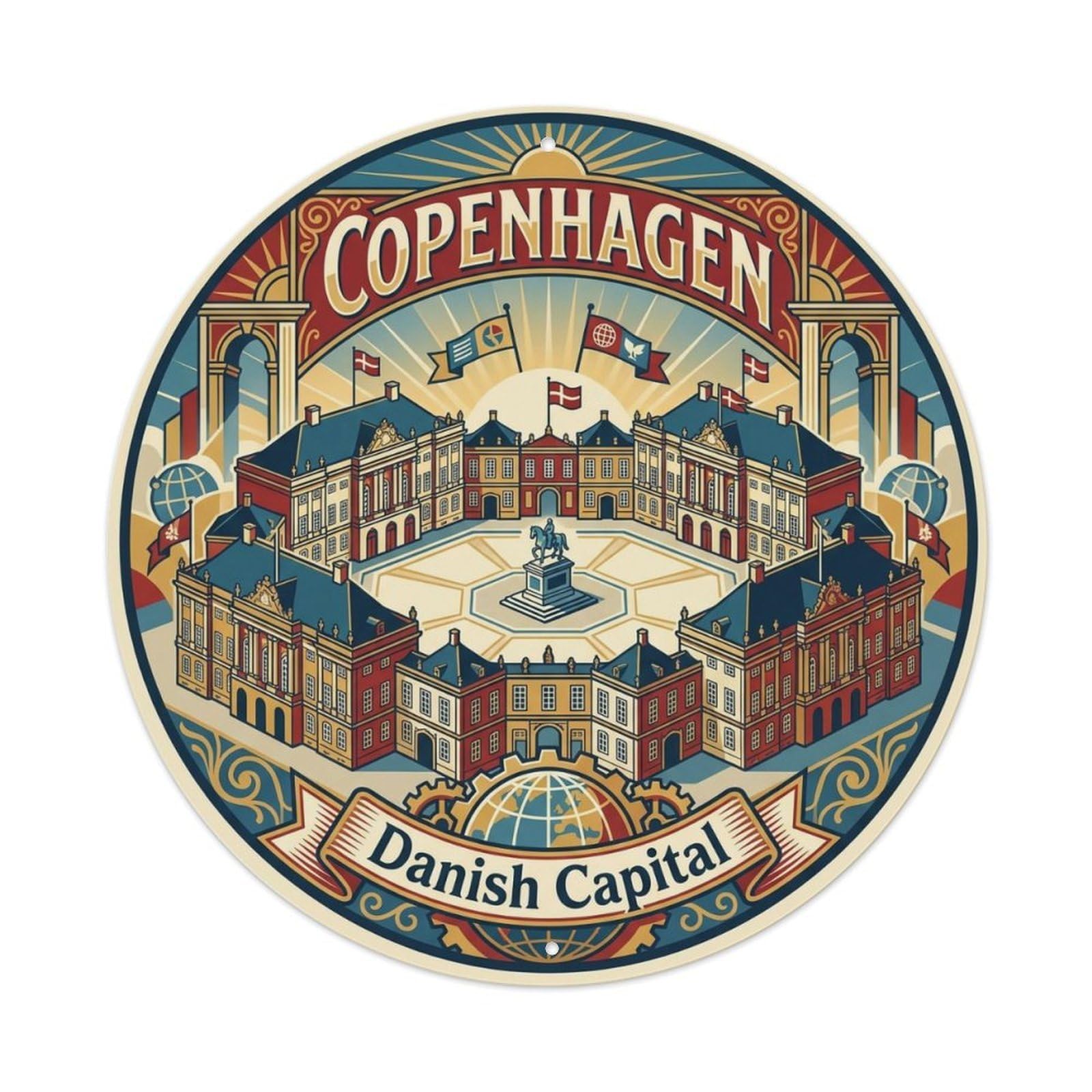 Vintage Travel Copenhagen Denmark Reveal Metal Tin Sign