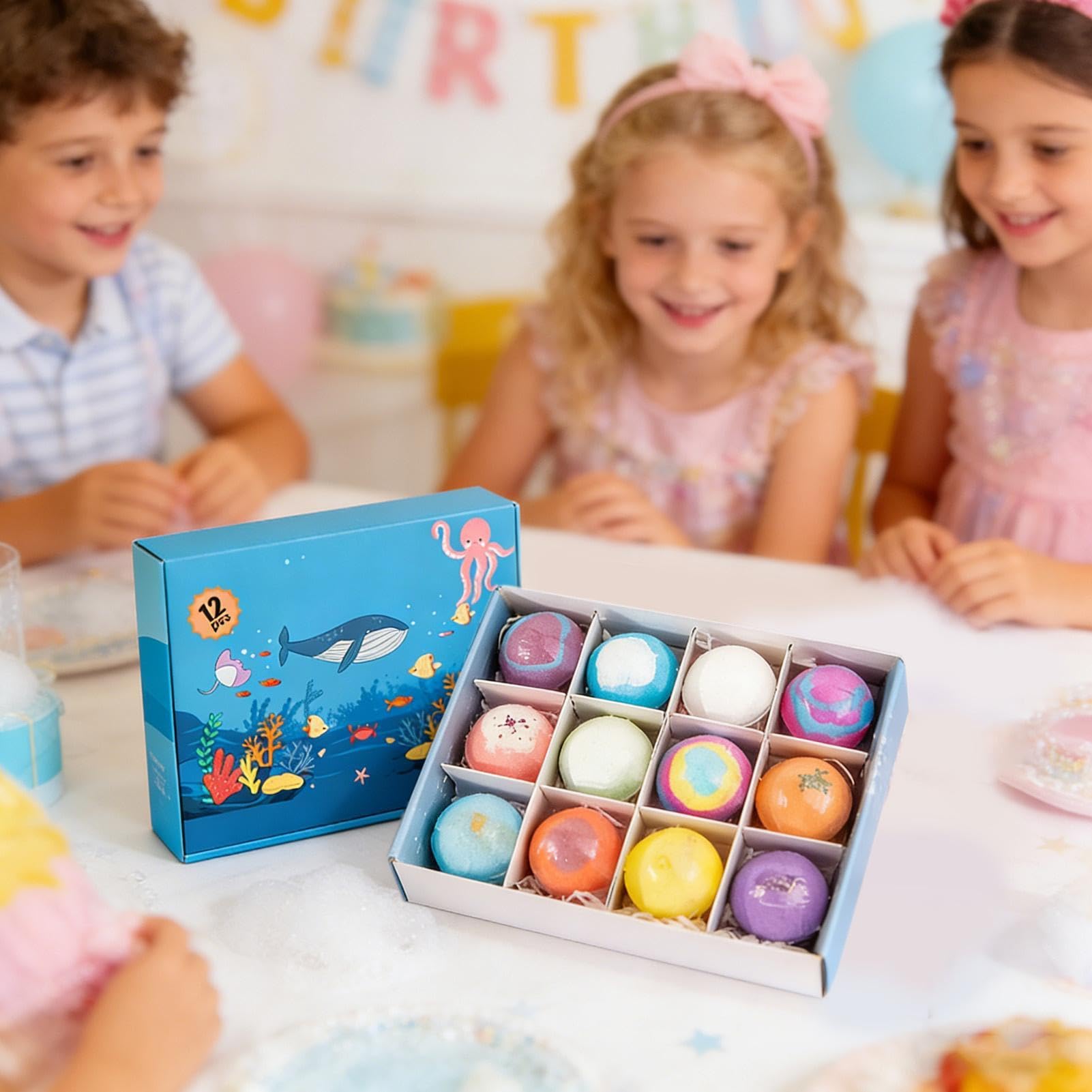 Bombas de Baño Burbujeantes | 12 Unidades Limpiador Corporal Relajante | Set Spa Baño de Burbujas con Juguetes | para Viaje, Hotel, Bañera, Spa, Regalo Niñas Niños