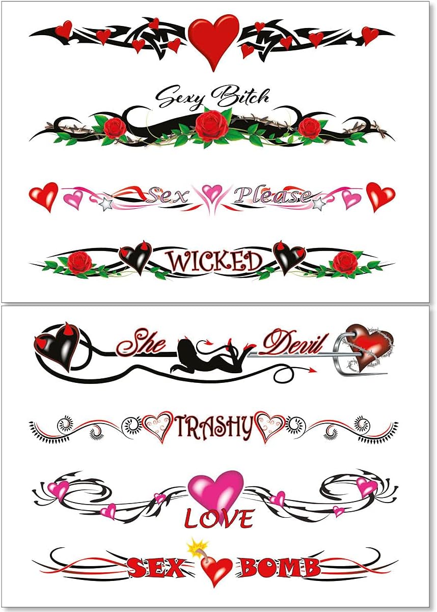 8 Sexy Naughty Temporary Tattoos for Women Ladies - Adult Fun for Lower Back Legs Arms Stomach, Multicolored, 8 Count (Pack of 1)