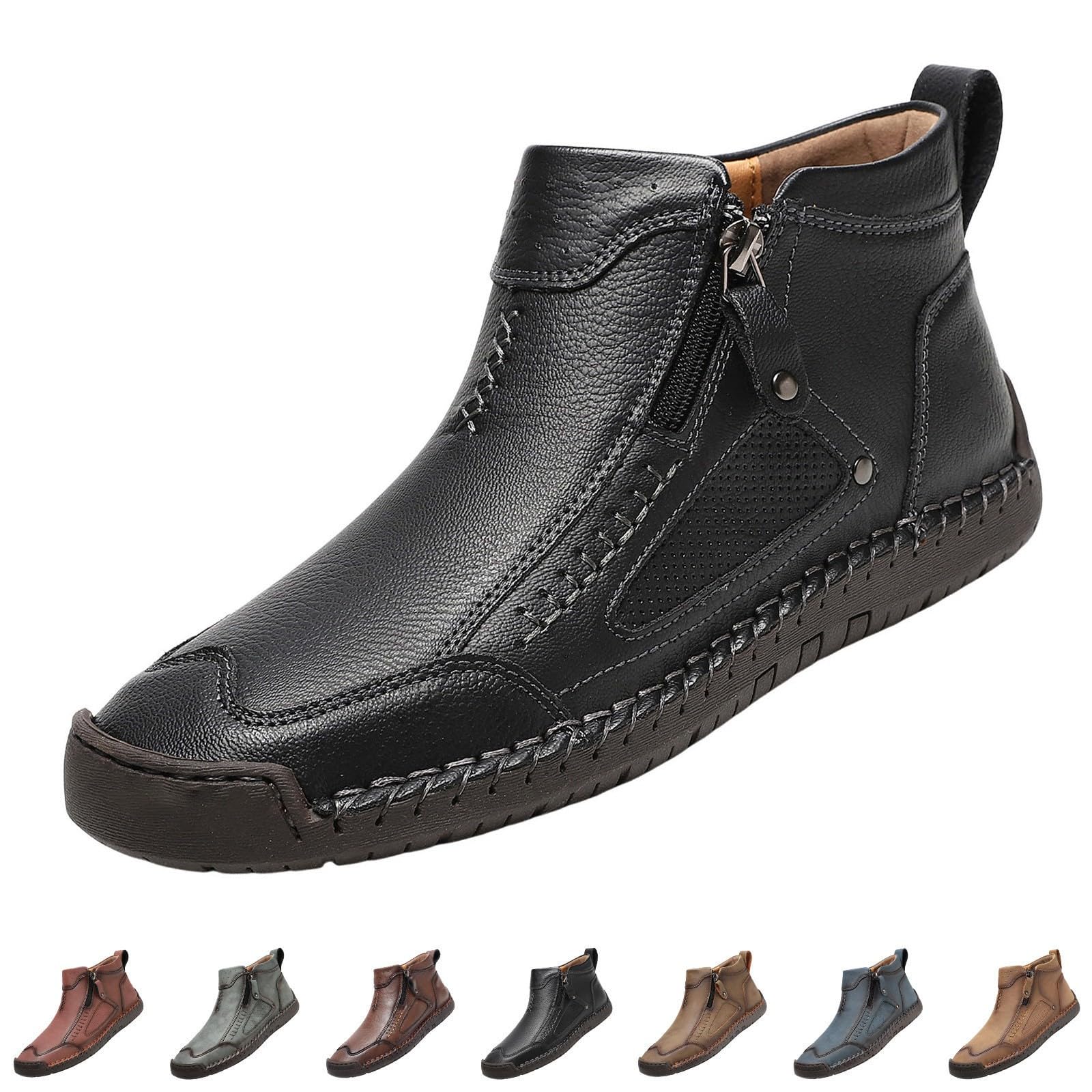 Scarpe da passeggio da uomo in pelle alla caviglia casual con zip laterale scarpe da uomo scarpe da passeggio corsa palestra slip on tennis scarpe da jogging stivali da trekking antiscivolo suola