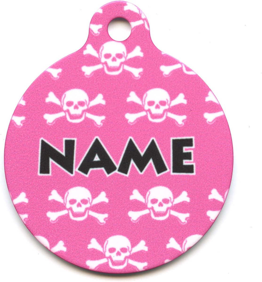 1.25" Pink Skulls Personalized Hi-Def Pet ID Tag with Silencer, Medium, Yellow Dog Design
