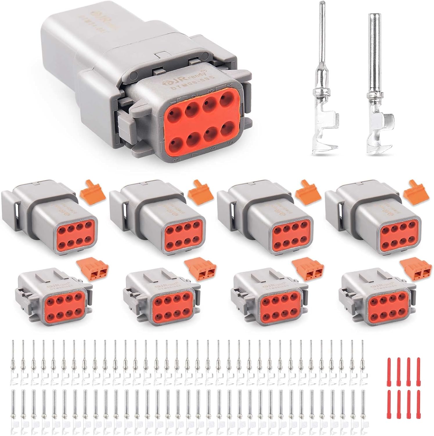 JRready ST6329-8 Deutsch DTM Gray 8 Pin Connector(4 Set), Waterproof Electrical Wire Connectors with Size 20 Stamped Contacts and Seal Plugs for Truck, Motorcycle, Off-Road Vehicles, Marine