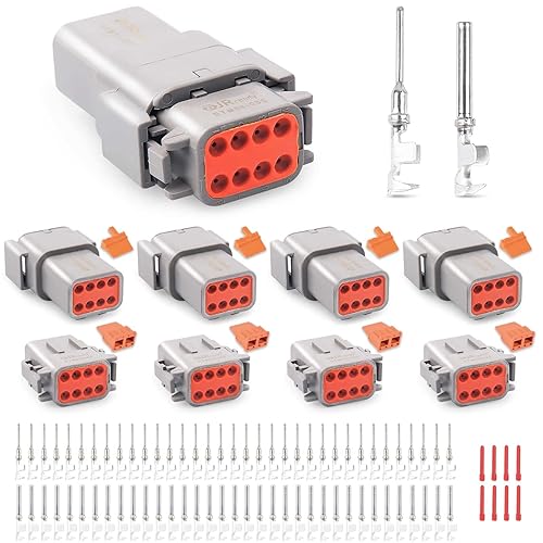 JRready ST6329-8 Deutsch DTM - Conector gris de 8 pines (4 juegos), conectores de cable eléctrico impermeables con contactos estampados tamaño 20 y