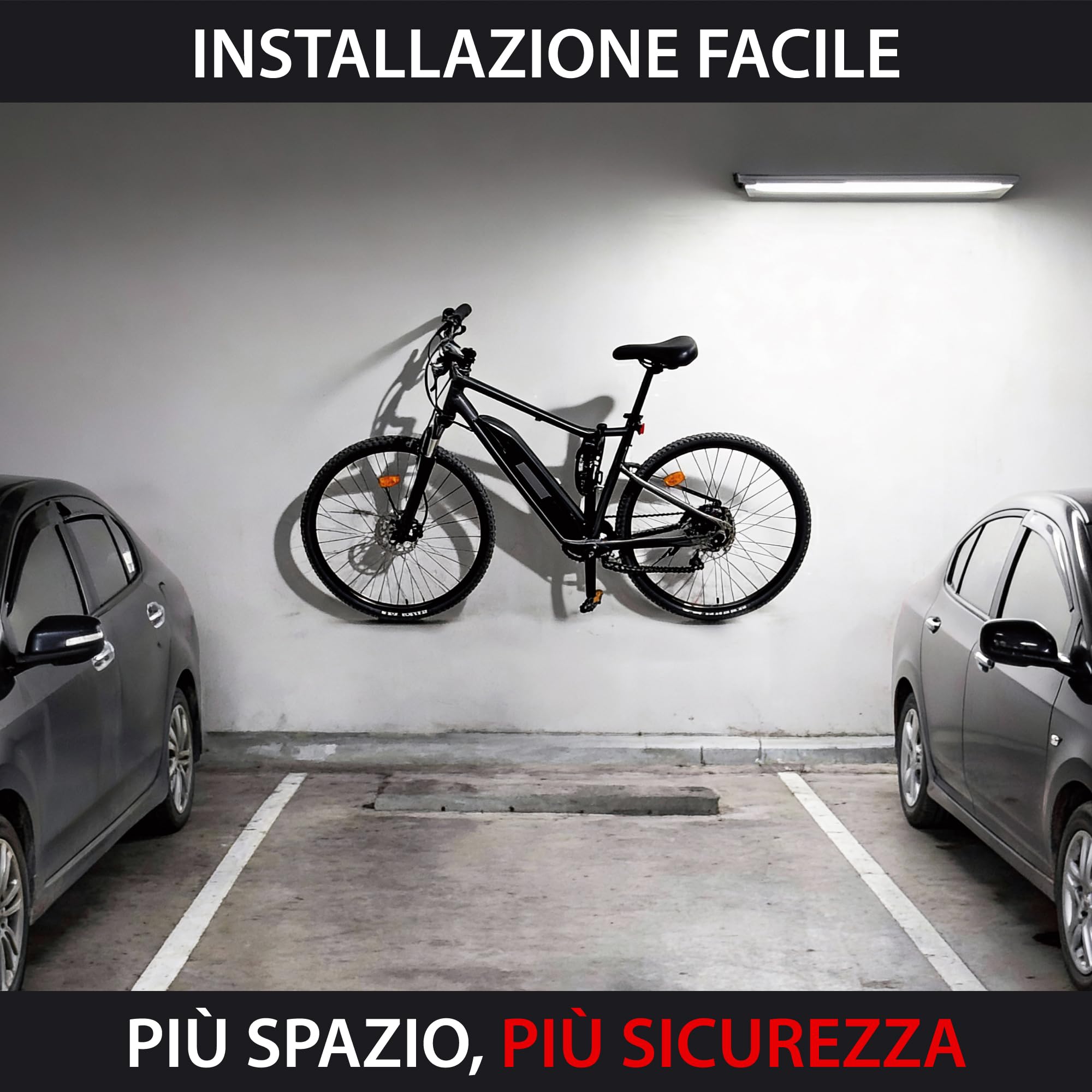 KRASER KR42P Porta Bici da Muro con Gancio Ancoraggio Antifurto 2in1 | Gancio Pedale con Punto per Catena | Doppio Supporto Ruota, Acciaio Rinforzato 5 mm | Portabici da Muro Pedale E-Bike MTB Strada