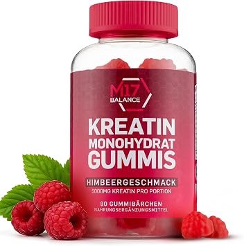 Creatine Monohydrate Gummy Bears - 5000 mg Creatine with BCAAs & L-Carnitine per Dose - For Muscle Building - Sugar Free Anti-Melt Formula Vegan Gluten Free - 30 Servings 90 Pieces Raspberry