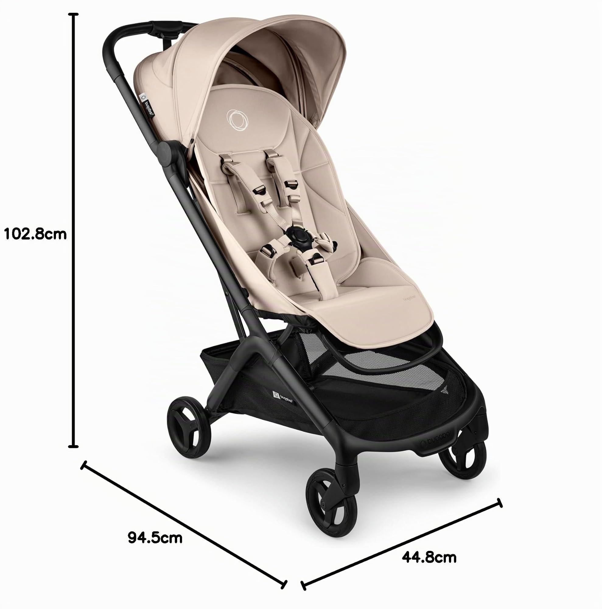 Bugaboo Butterfly 2 Poussette de voyage légère pliable dimensions cabine siège inclinable panier de stockage sangle de transport Desert Taupe