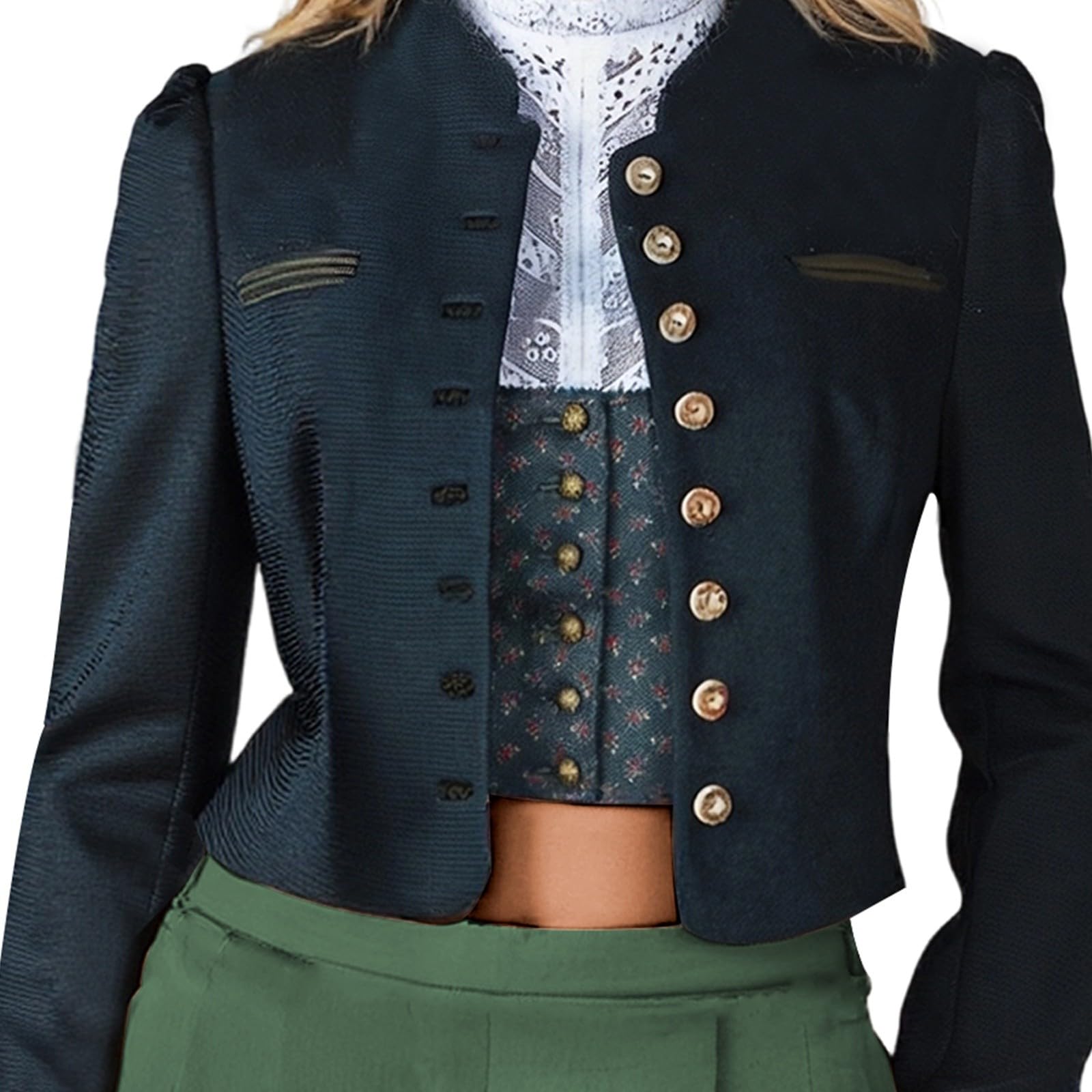 Generisch Trachtenjacke Damen, Dirndl Jacke Mit Knopf Vintage Trachtenjanker Trachten Janker Elegant Trachtenmode Für Oktoberfest-Outfit & Dirndl-Ensemble S-3XL