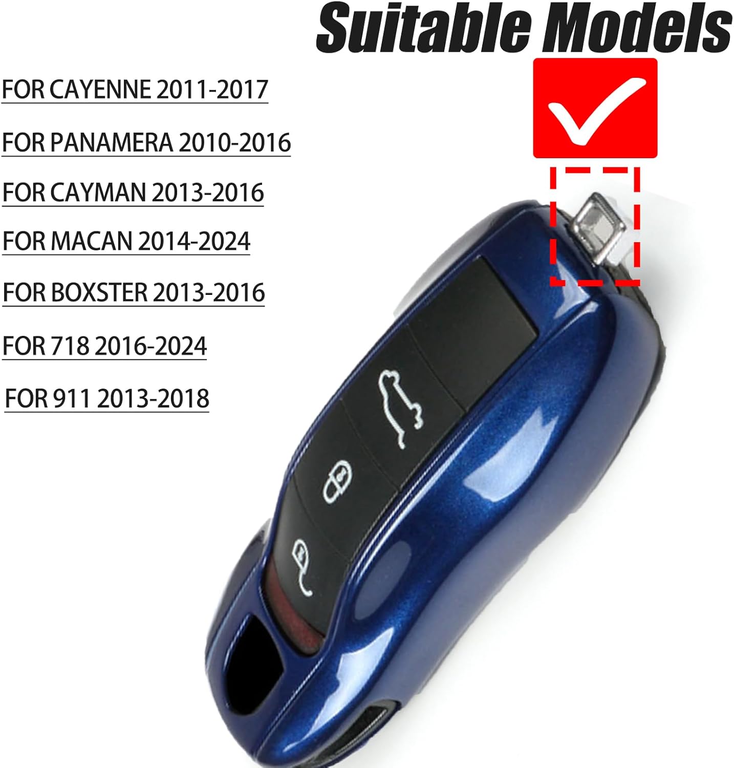 Key Fob Cover Compatible with Porsche Key Shell Key Fob Shell Replacement for Porsche Cayenne Panamera 911 718 Macan Boxster Cayman (Blue)