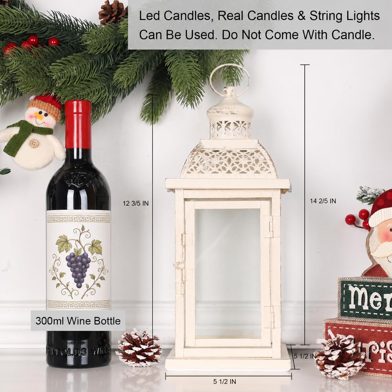 Lantern Decorative Indoor&Outdoor, 14.4'' Large Metal Candle Lanterns, Vintage Hanging Candle Holders Farmhouse Shelf Wedding Front Porch Patio Decor, Christmas Halloween Decorations for Home