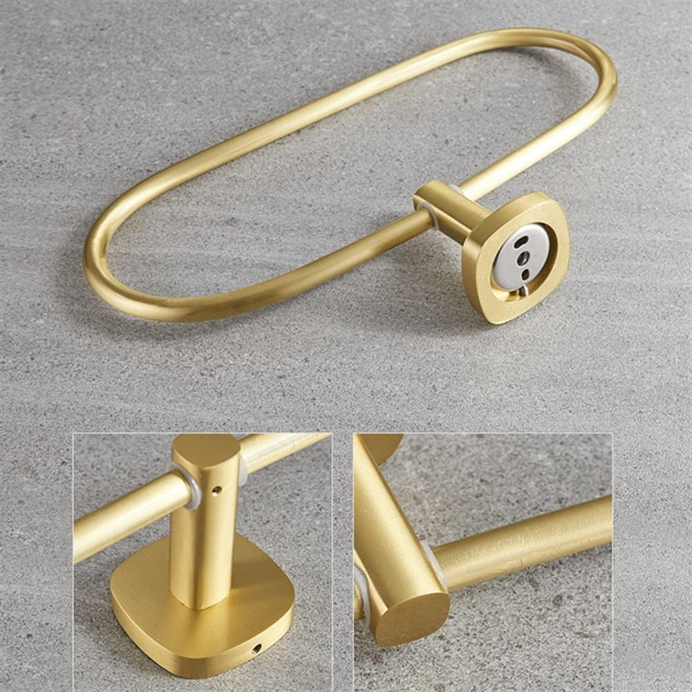 LSLYTQ Towel Rings, Brushed Gold Aluminum Wall Mounted Towel Rack, Bathroom Towel Round Holder, No Punching Oval Towel Shelf