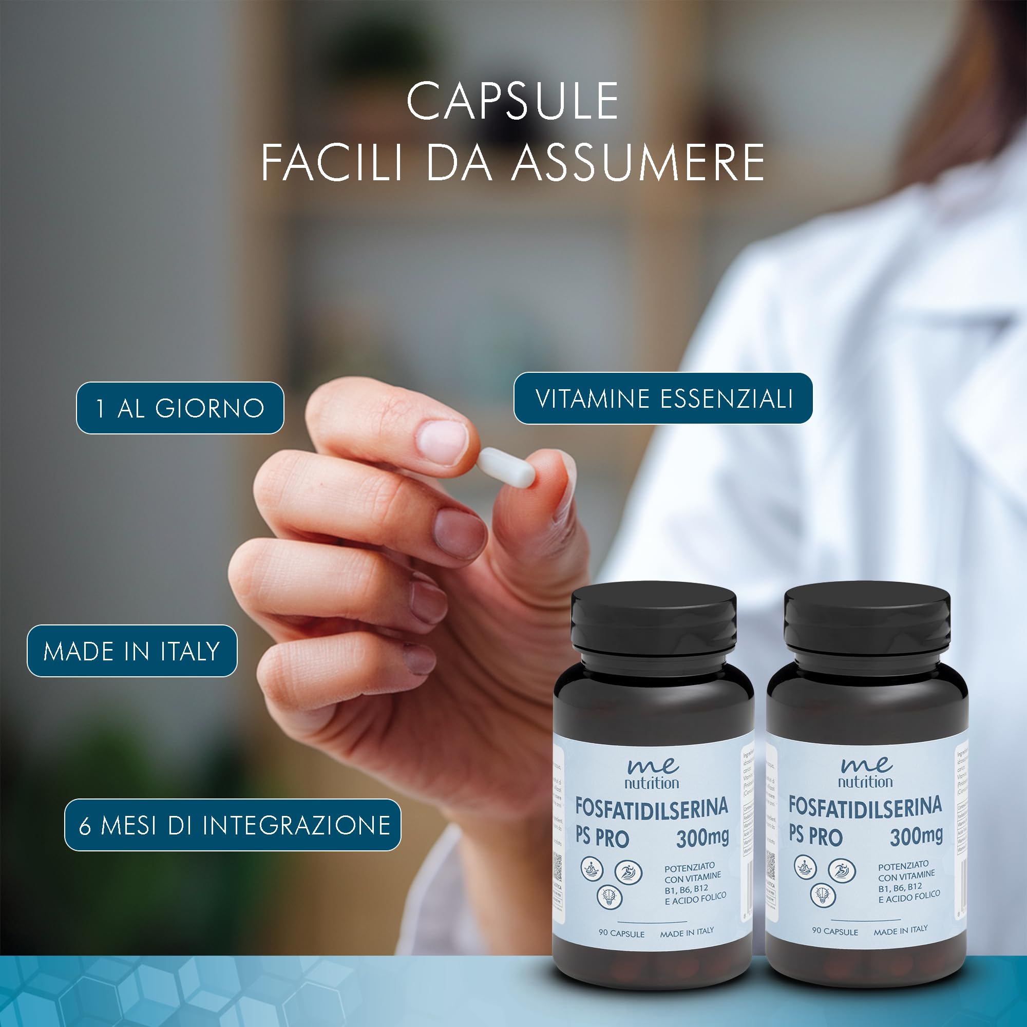 Fosfatidilserina Pura 300mg Contrasta il Cortisolo, Migliora Memoria e Concentrazione, Riduce lo Stress Integratore Nootropico con Vitamine B1 B6 B12 Acido Folico 90 Capsule Me Myeasy 2 Pack
