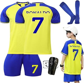 Conjunto de fútbol de jersey para niños con camiseta, pantalones cortos y calcetines, camiseta amarilla de manga corta con el número 7, para adultos y niños