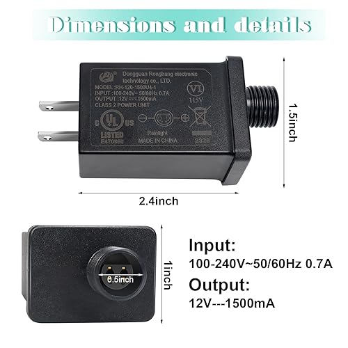 Miniatura 2 de 2 adaptadores inflables de repuesto para patio, fuente de alimentación de 12 V, 1.5 A, clase 2, transformador de bajo voltaje, enchufe de EE. UU.