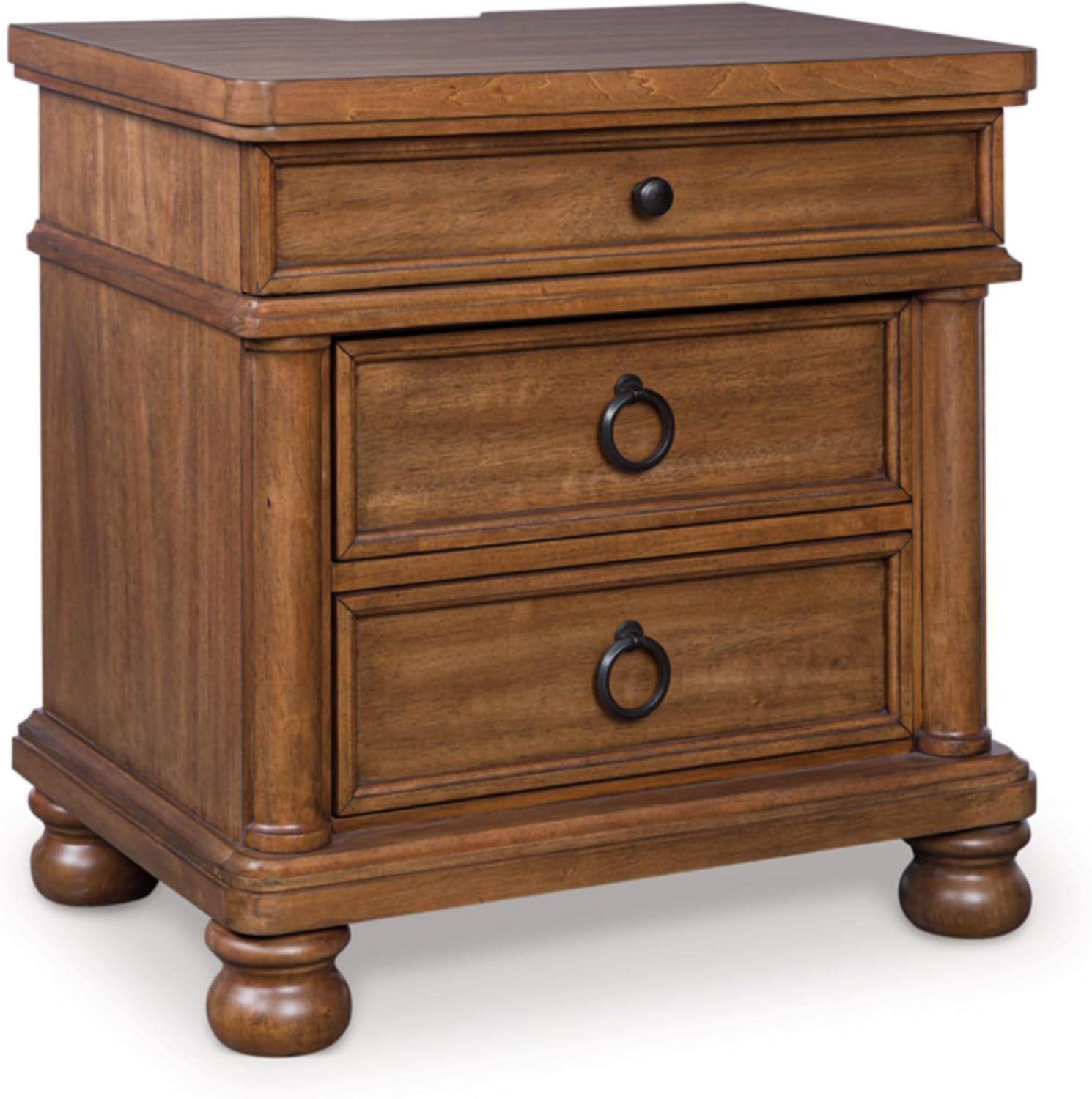 Signature Design By Ashley Chadworth Traditional Nightstand with 3 Drawers, USB-A and USB-C Charging, Metal Knobs, Wood, 27" W x 18.13" D x 27.38" H, Brown