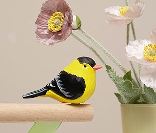 Handcrafted Wooden Goldfinch Figurine – Small Bird Ornament for Hangin...