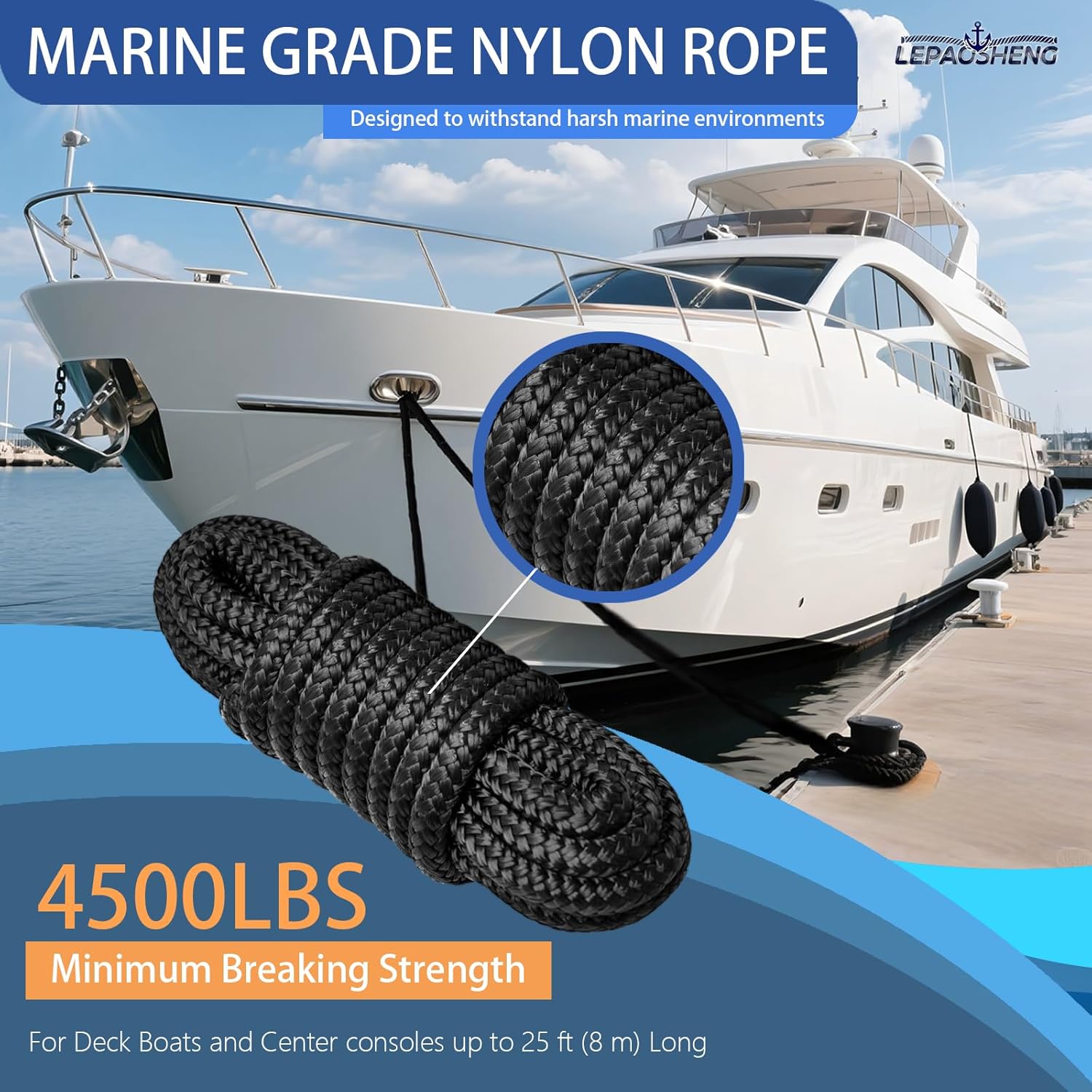 Boat Dock Lines & Ropes for Docking, 4 Pack 3/8" x 15ft Marine- Grade Double Braided Nylon Dock Line, Pre-Spliced with a 12" Eyelet, for Kayak Pontoon Boats Boat Dock Accessories