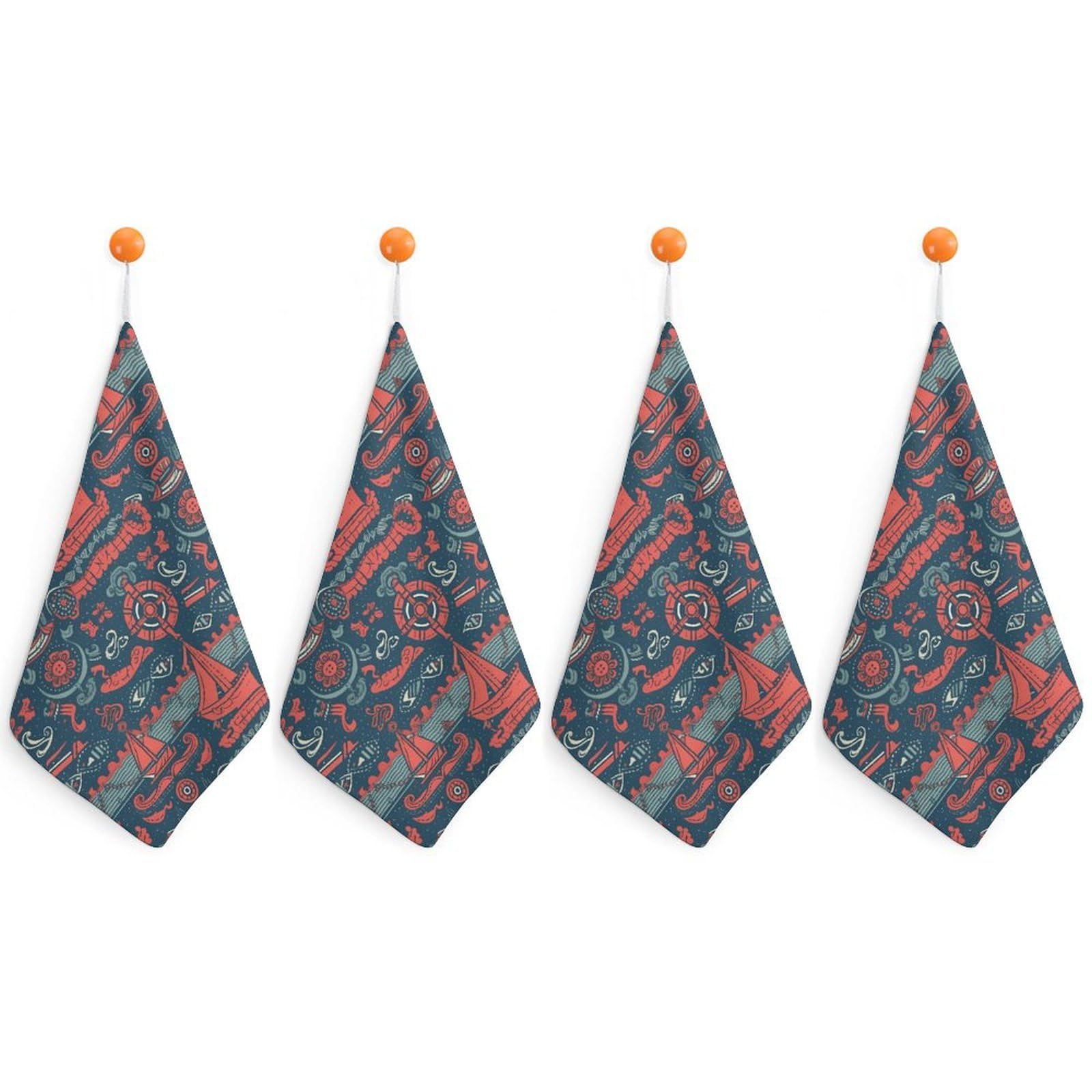 QMNLKH Sailboat Pattern Hand Towels for Kitchen, Quick Dry Hanging Hand Towels with Loops, Absorbent Hand Towel for Bathroom, Square Soft Microfiber Towels for Gym, 11.8inch 4PCS