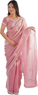 AKHILAM Women's Shimmer Satin Embroidered Saree With Unstitched Blouse Piece (AARYAN23301_KR_Parent) Price In India
