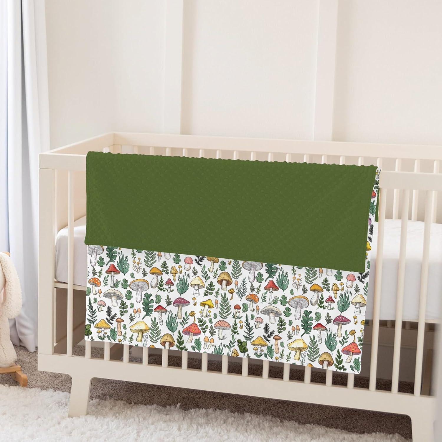 Colorful Mushrooms Green Leaves Baby Blankets for Girl Boy Fall Mushroom Forest Soft Mink with Dotted Backing Double Layer Swaddle Blanket Autumn Bed Throws for Newborn Toddler Crib 30x40 image 5