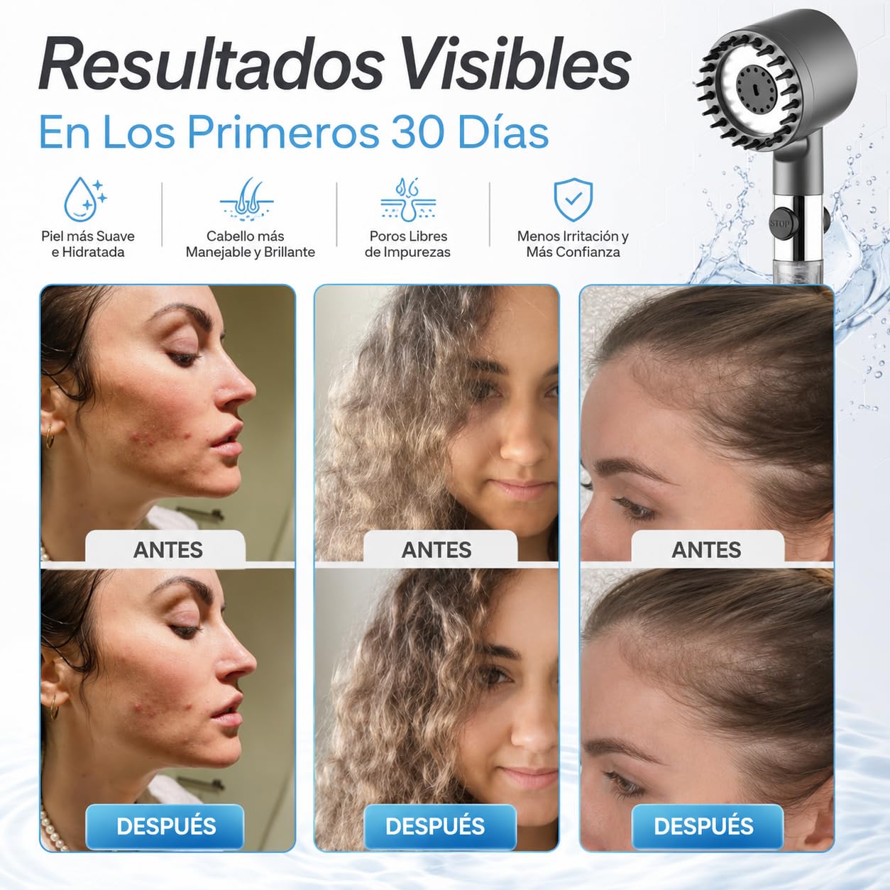 Oasis Cabezal De Ducha Con Filtro - Shower Filter Para Baño Moderno, Cabezal De Mano Con Filtro, Presión Estable Y Cambio Fácil De Modo